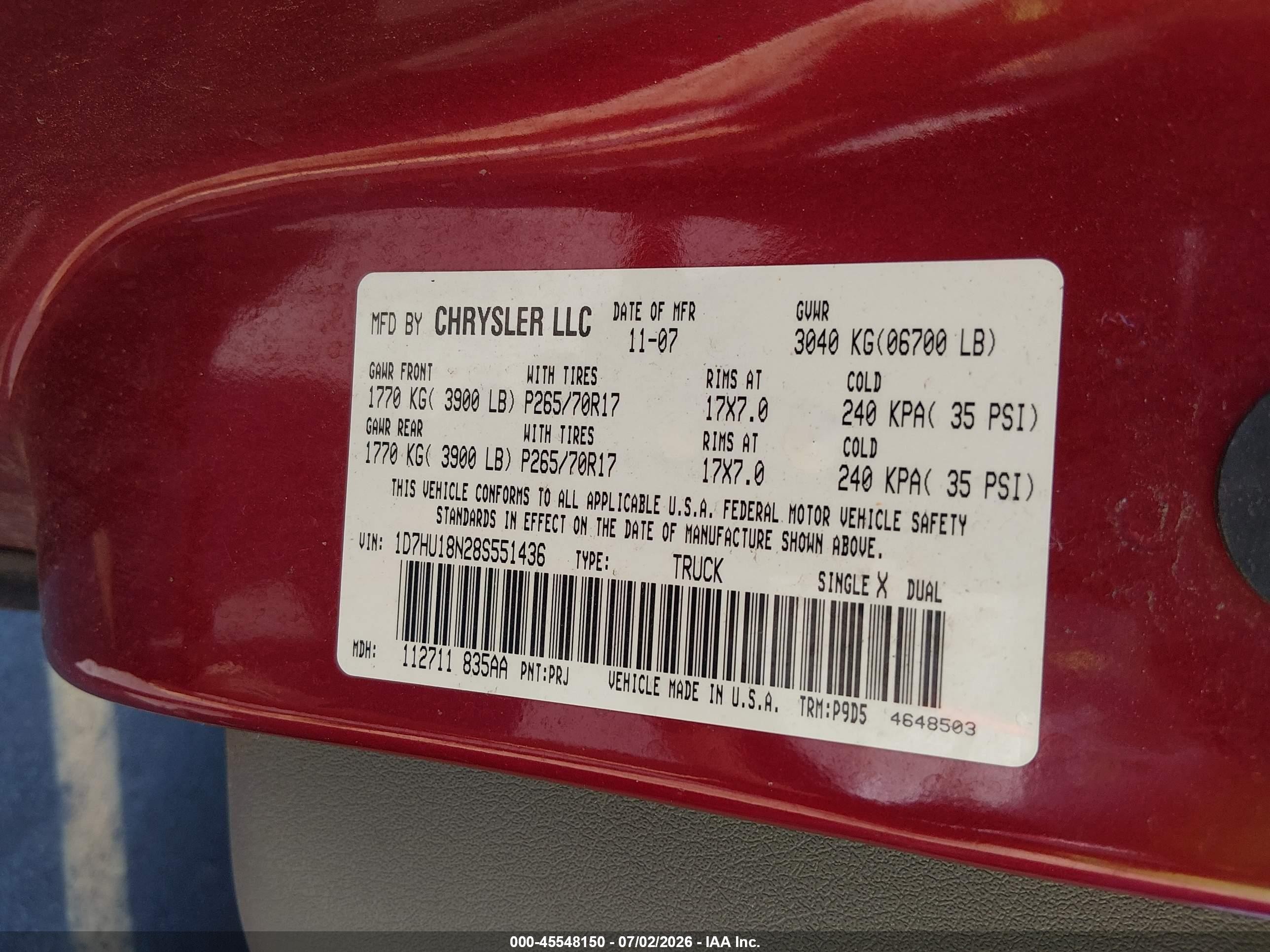 2008 Dodge Ram 1500 St/sxt Red vin: 1D7HU18N28S551436