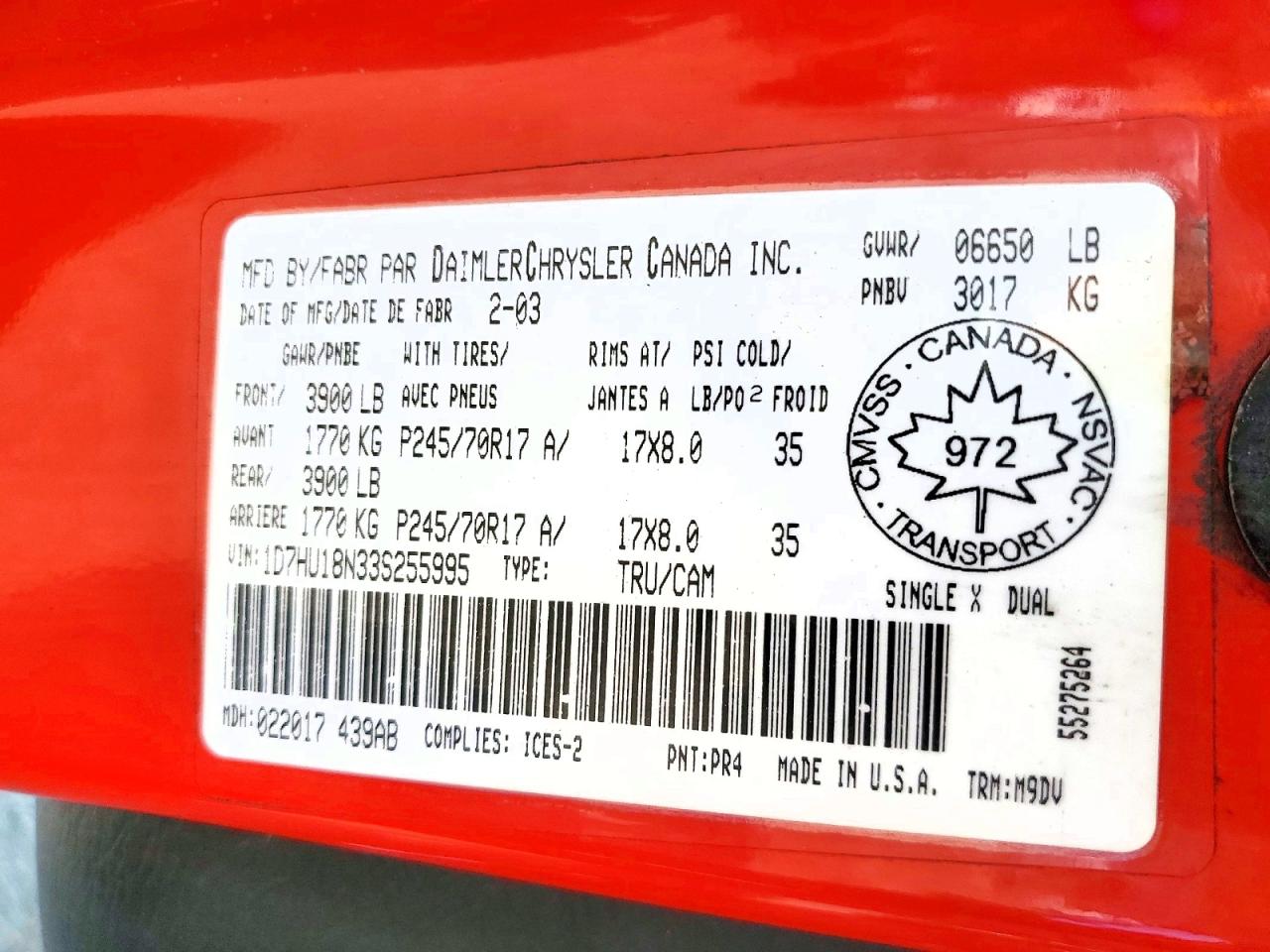 2003 Dodge Ram 1500 St Red vin: 1D7HU18N33S255995