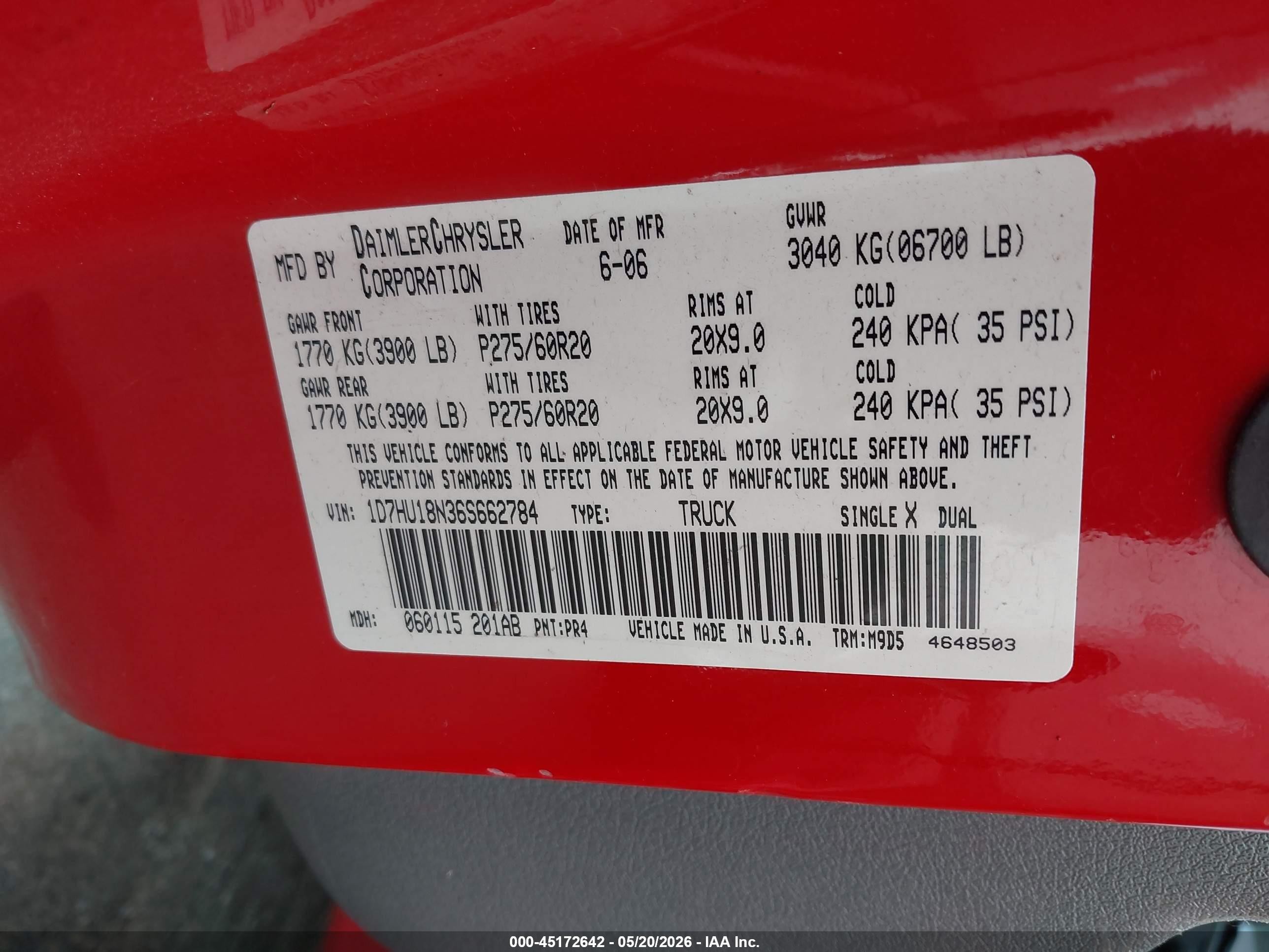 2006 Dodge Ram 1500 Slt/trx4 Off Road/sport Red vin: 1D7HU18N36S662784