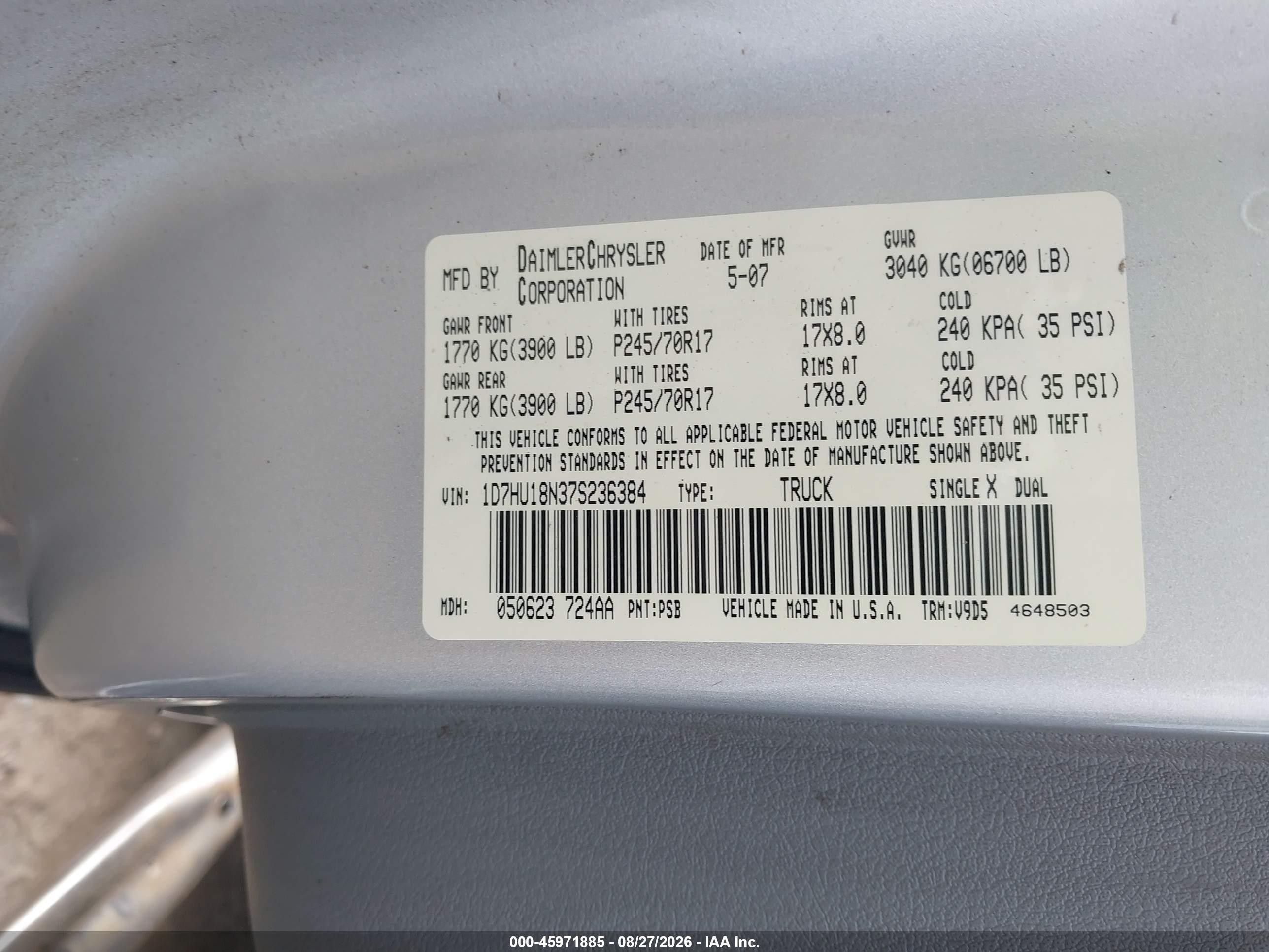 2007 Dodge Ram 1500 St/slt Silver vin: 1D7HU18N37S236384