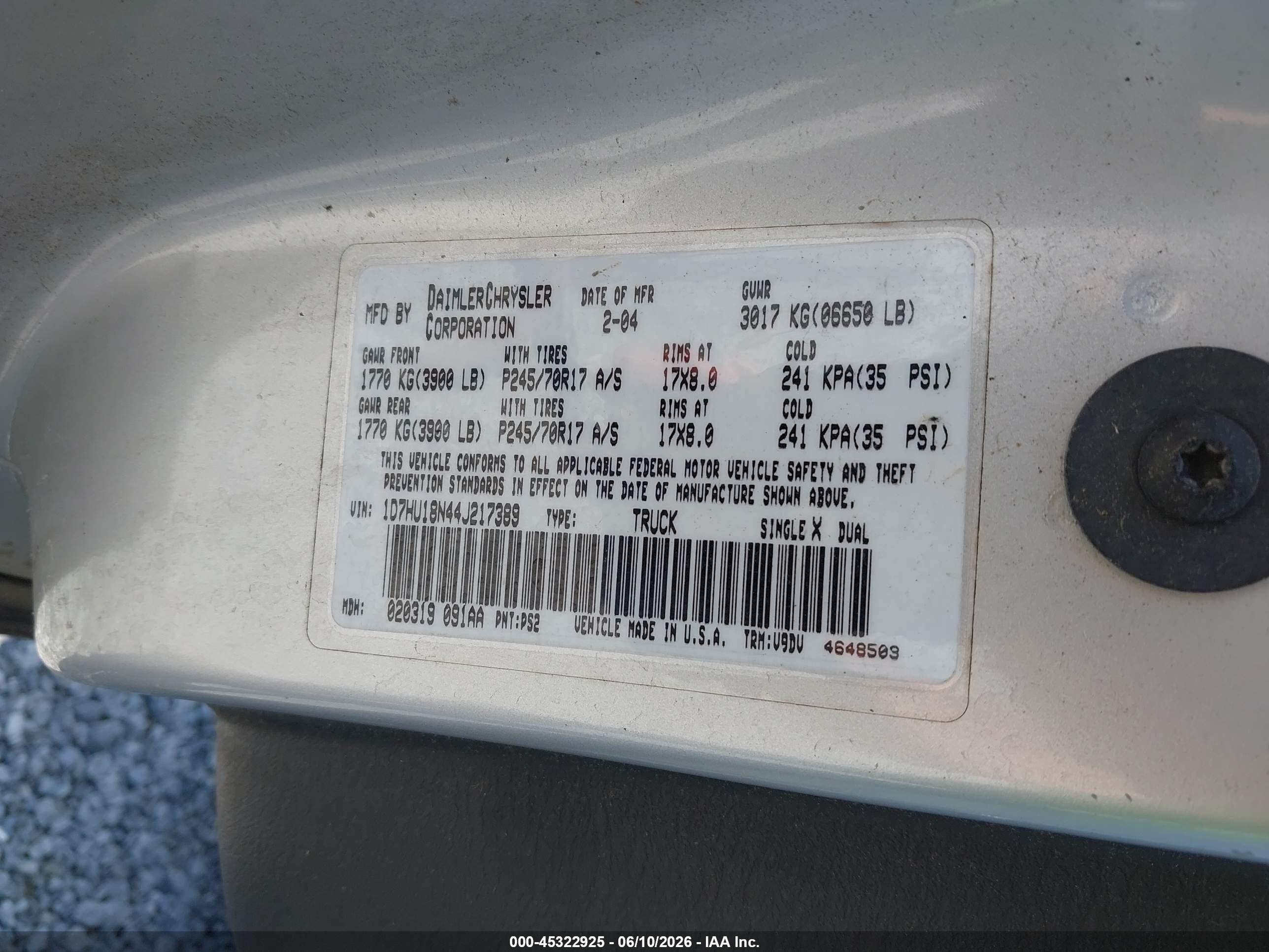 2004 Dodge Ram 1500 Slt/laramie Silver vin: 1D7HU18N44J217389