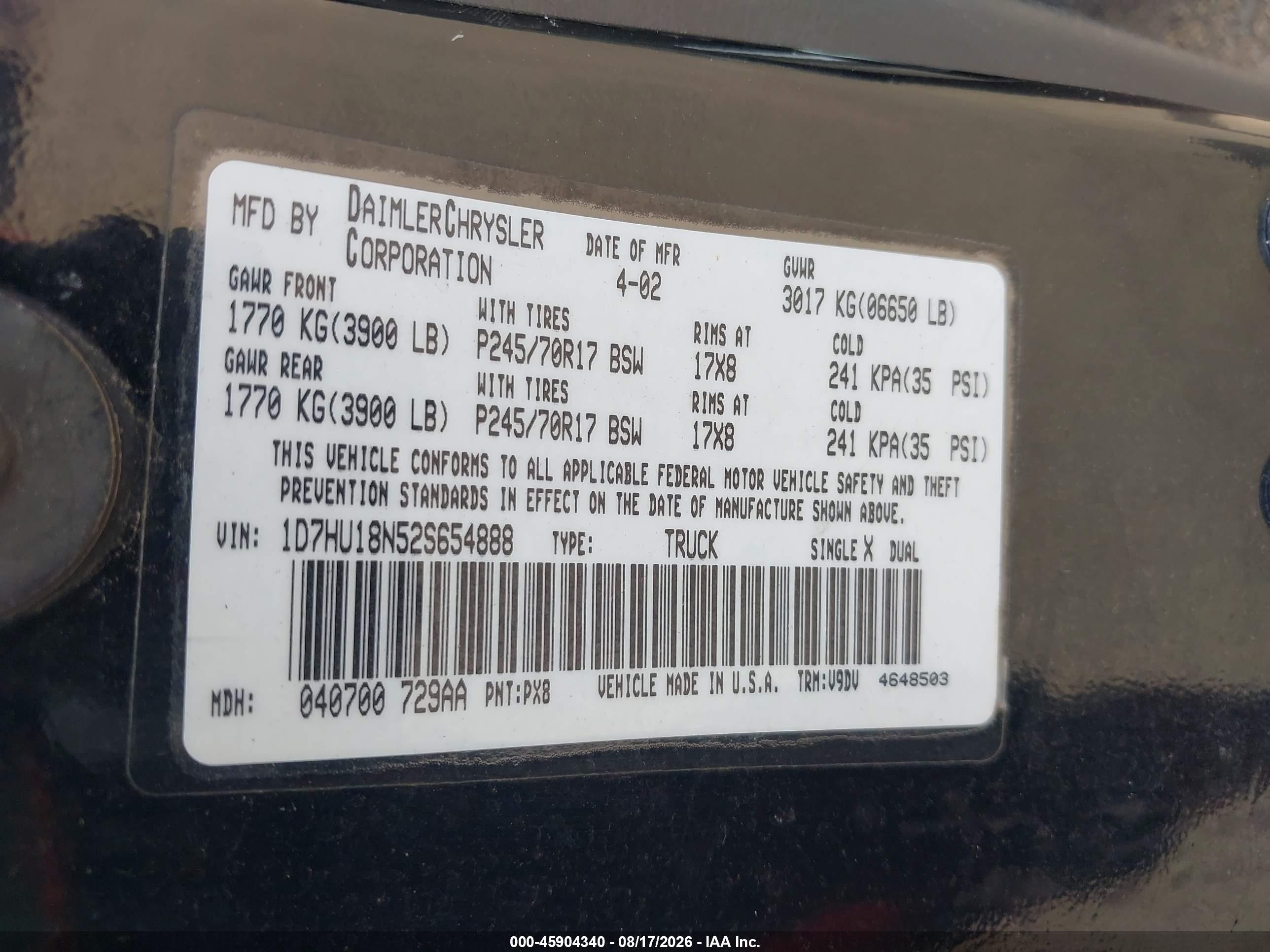 2002 Dodge Ram 1500 St Black vin: 1D7HU18N52S654888