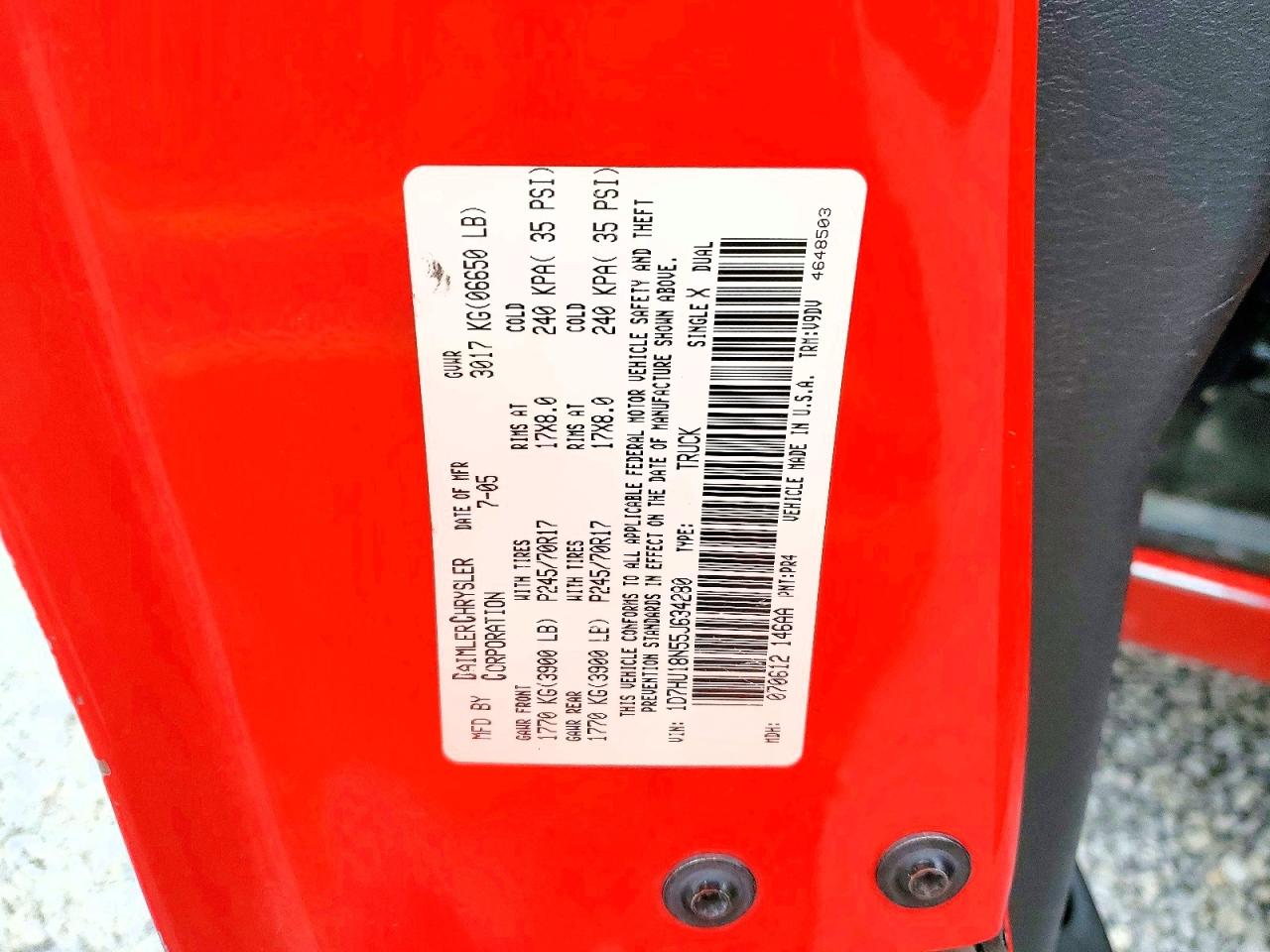 2005 Dodge Ram 1500 St Red vin: 1D7HU18N55J634280