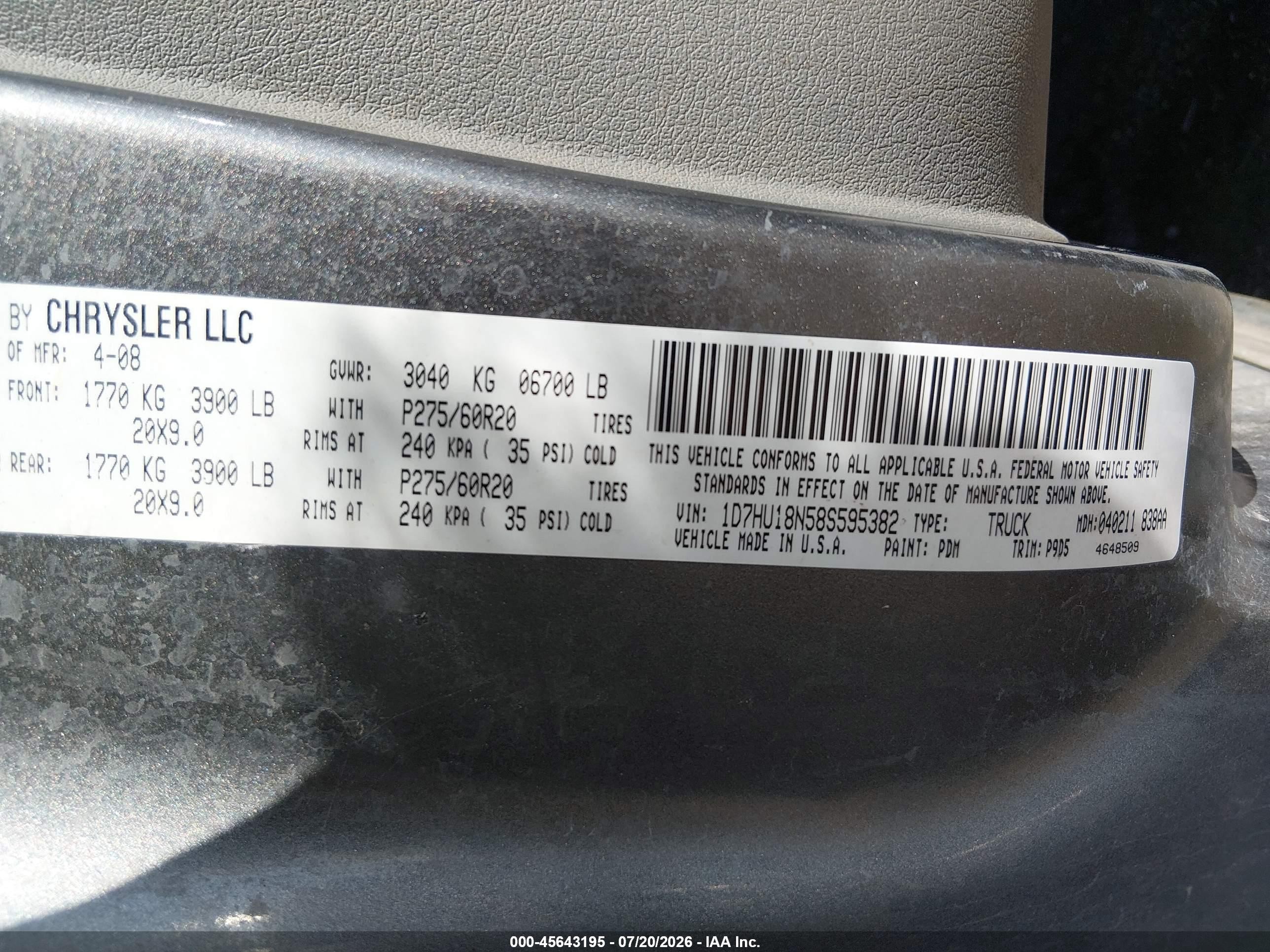 2008 Dodge Ram 1500 Slt Gray vin: 1D7HU18N58S595382