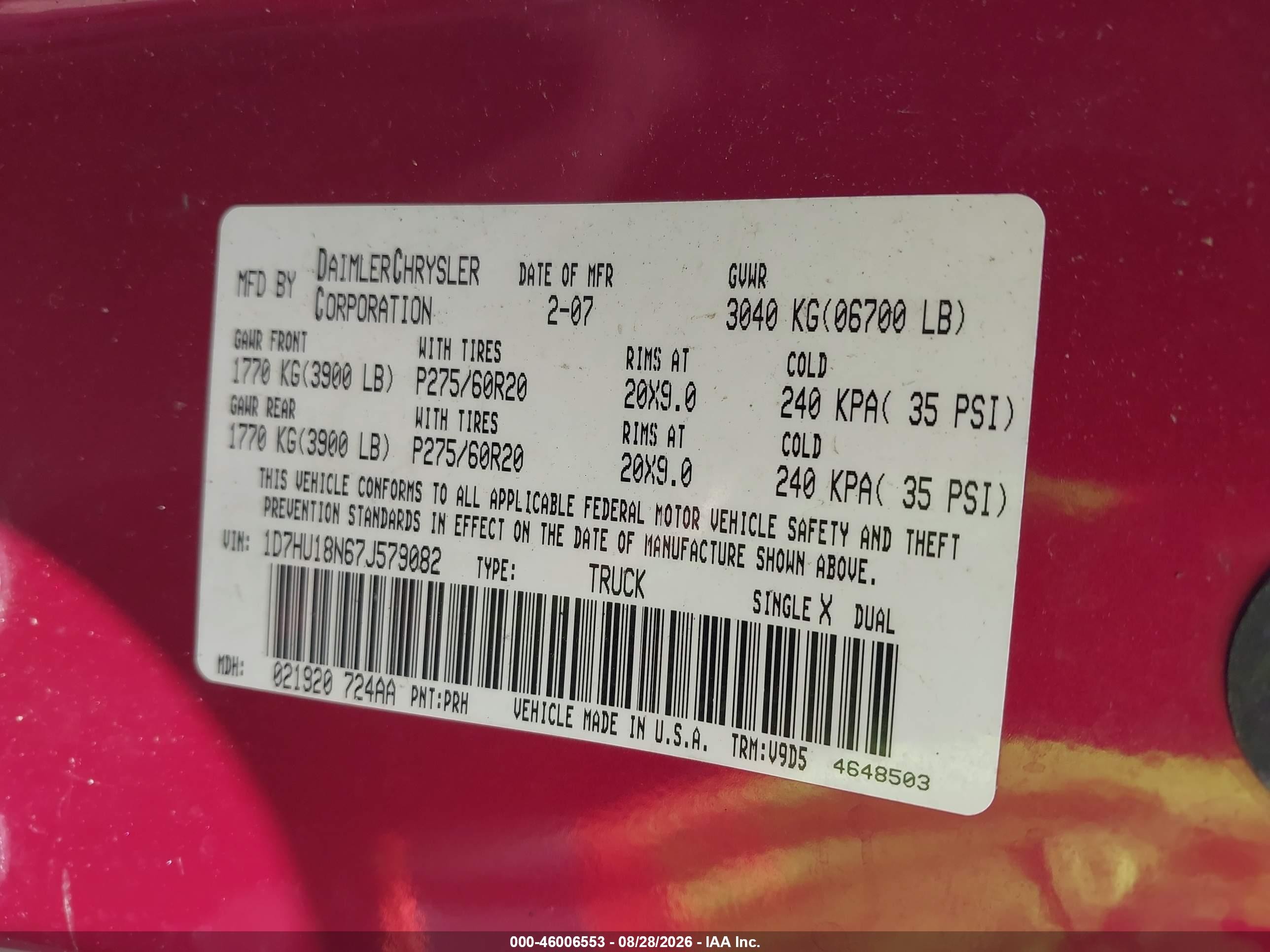 2007 Dodge Ram 1500 St/slt Красный vin: 1D7HU18N67J579082
