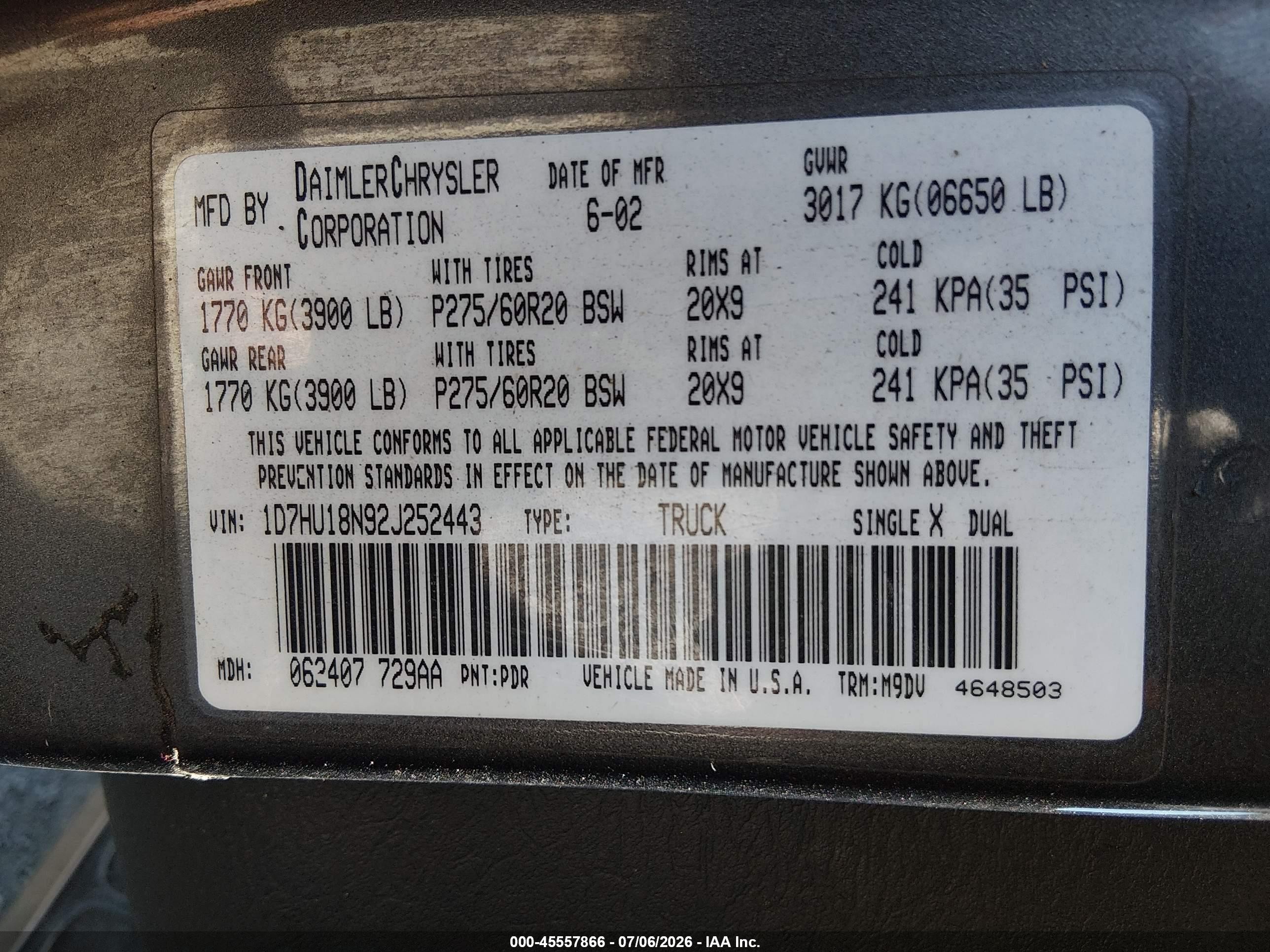 2002 Dodge Ram 1500 St Gray vin: 1D7HU18N92J252443