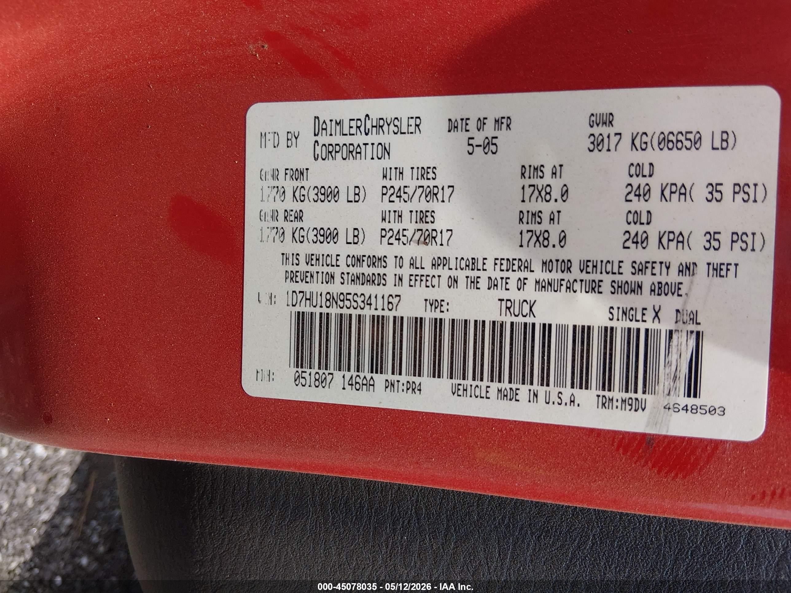 2005 Dodge Ram 1500 Slt/laramie Красный vin: 1D7HU18N95S341167