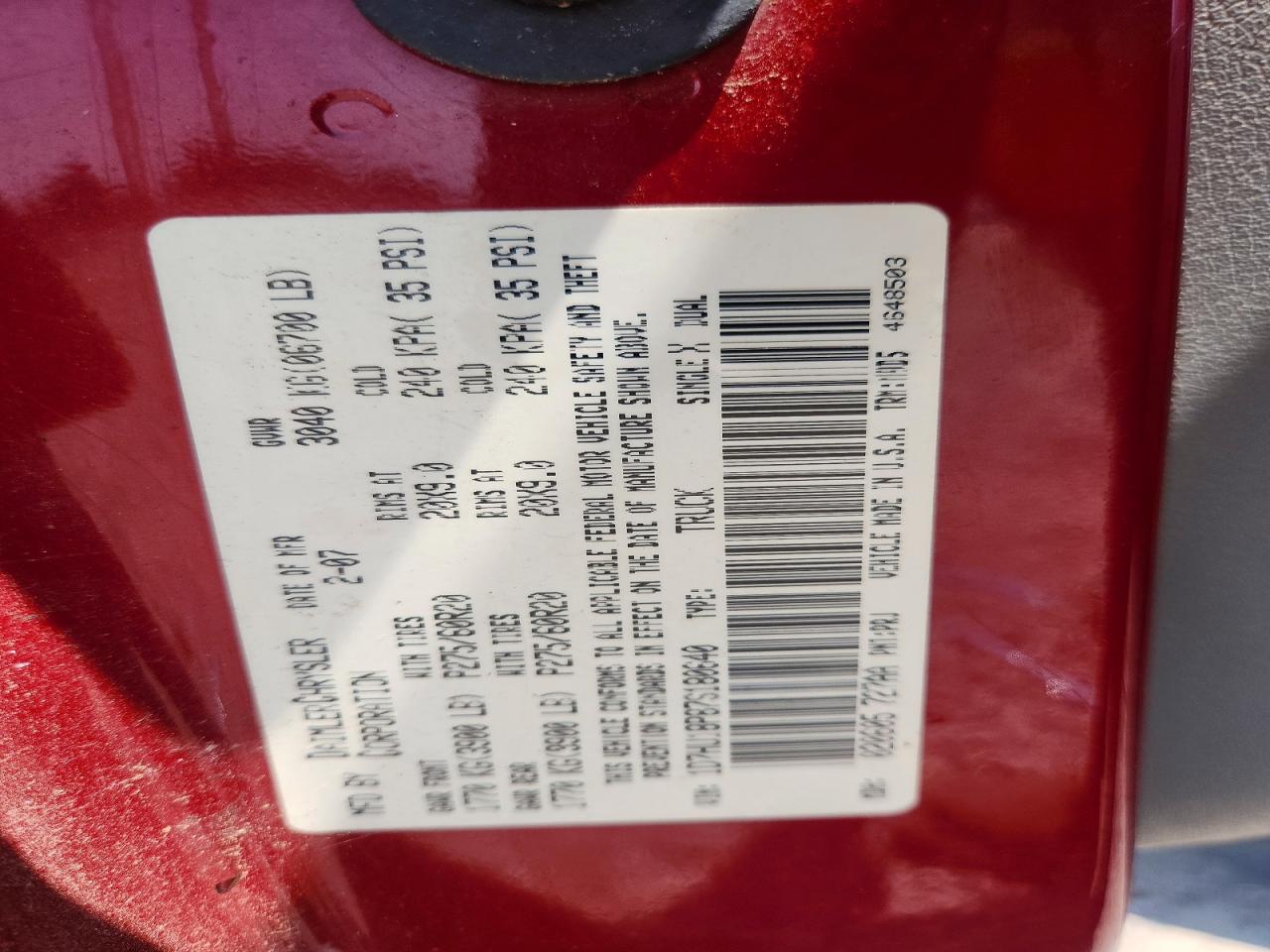 2007 Dodge Ram 1500 Maroon vin: 1D7HU18P87S180640