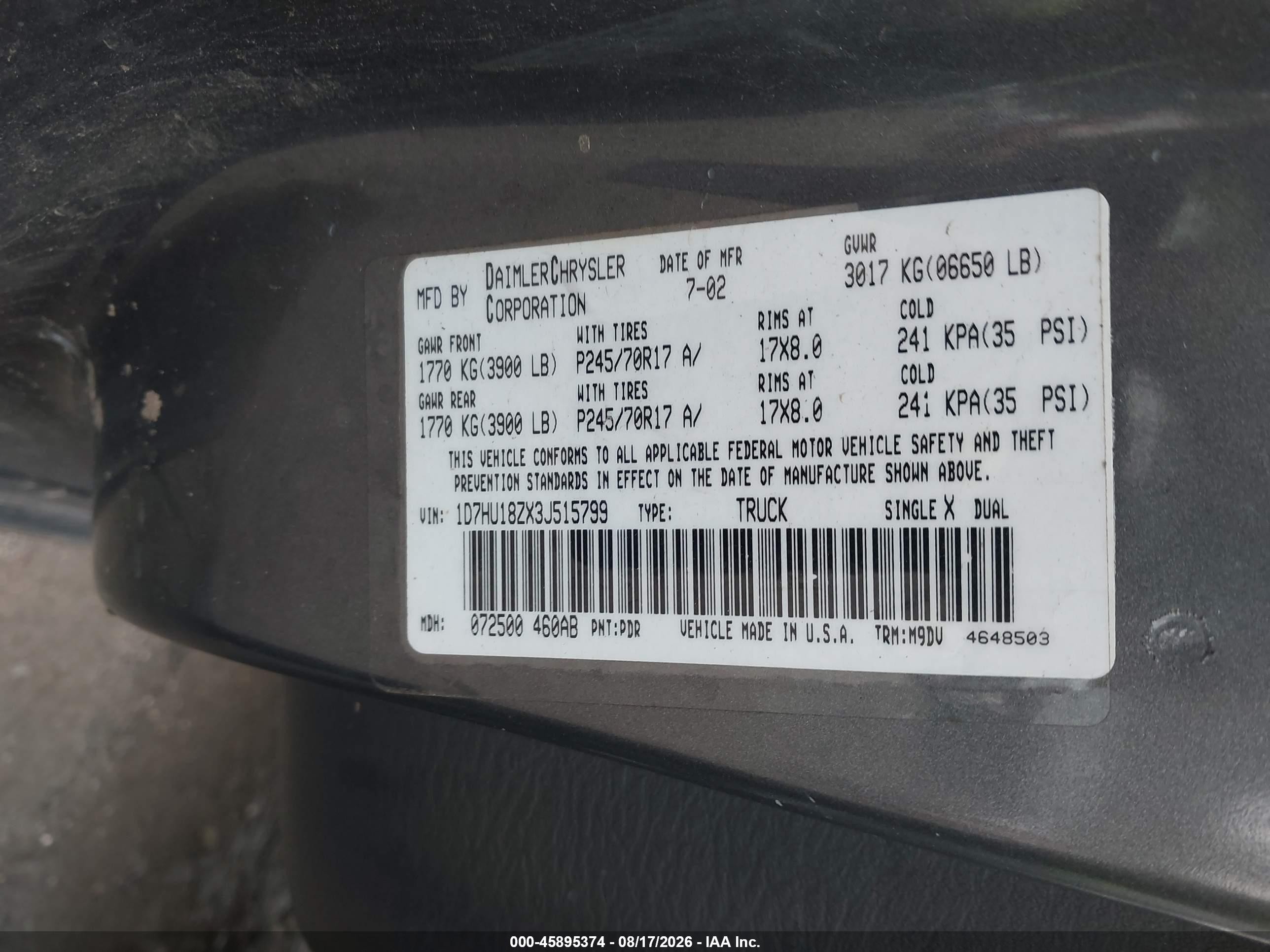 2003 Dodge Ram 1500 Slt/laramie/st Серый vin: 1D7HU18ZX3J515799