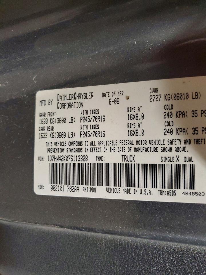2007 Dodge Dakota Slt Серый vin: 1D7HW42K07S113328