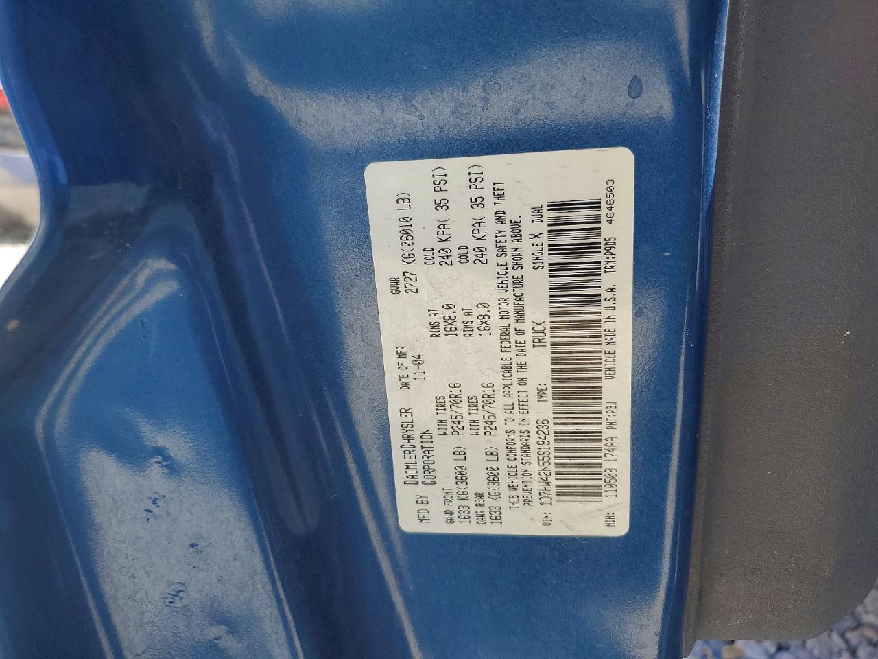 2005 Dodge Dakota Slt Blue vin: 1D7HW42N55S194236