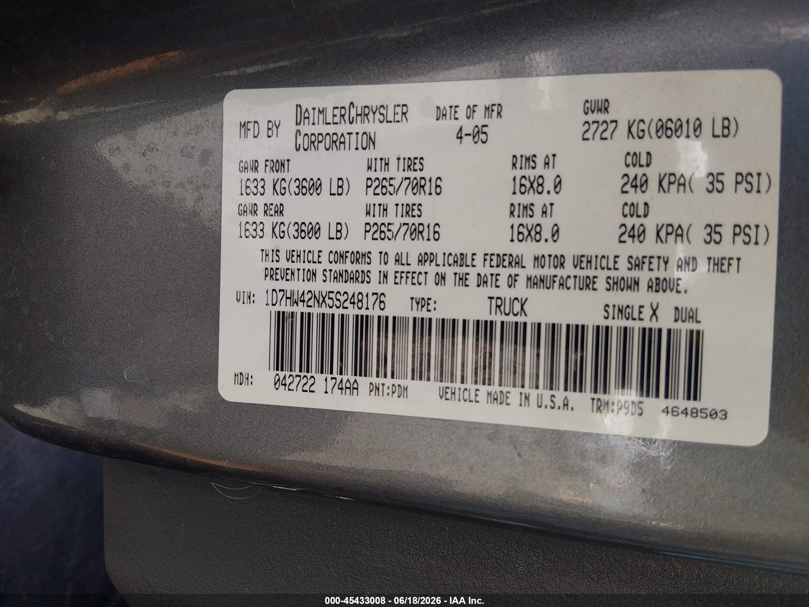 2005 Dodge Dakota Slt Silver vin: 1D7HW42NX5S248176