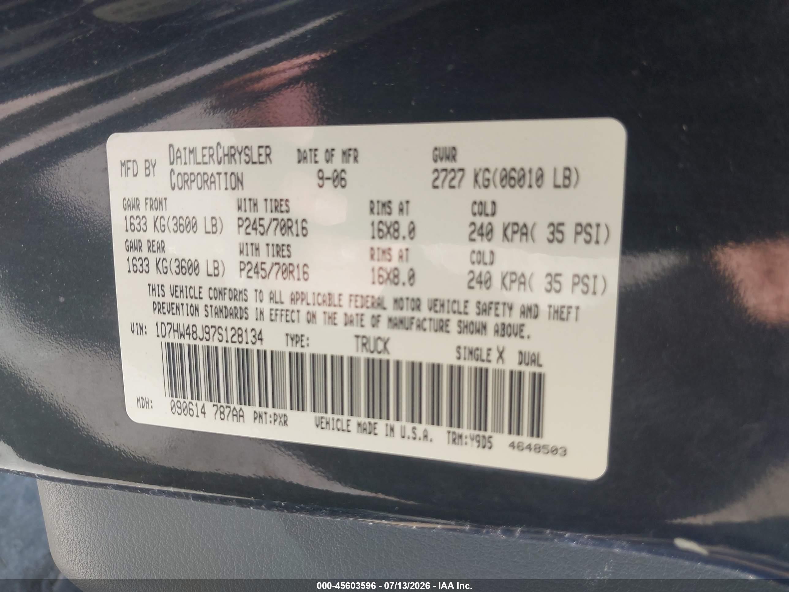 2007 Dodge Dakota Slt Black vin: 1D7HW48J97S128134