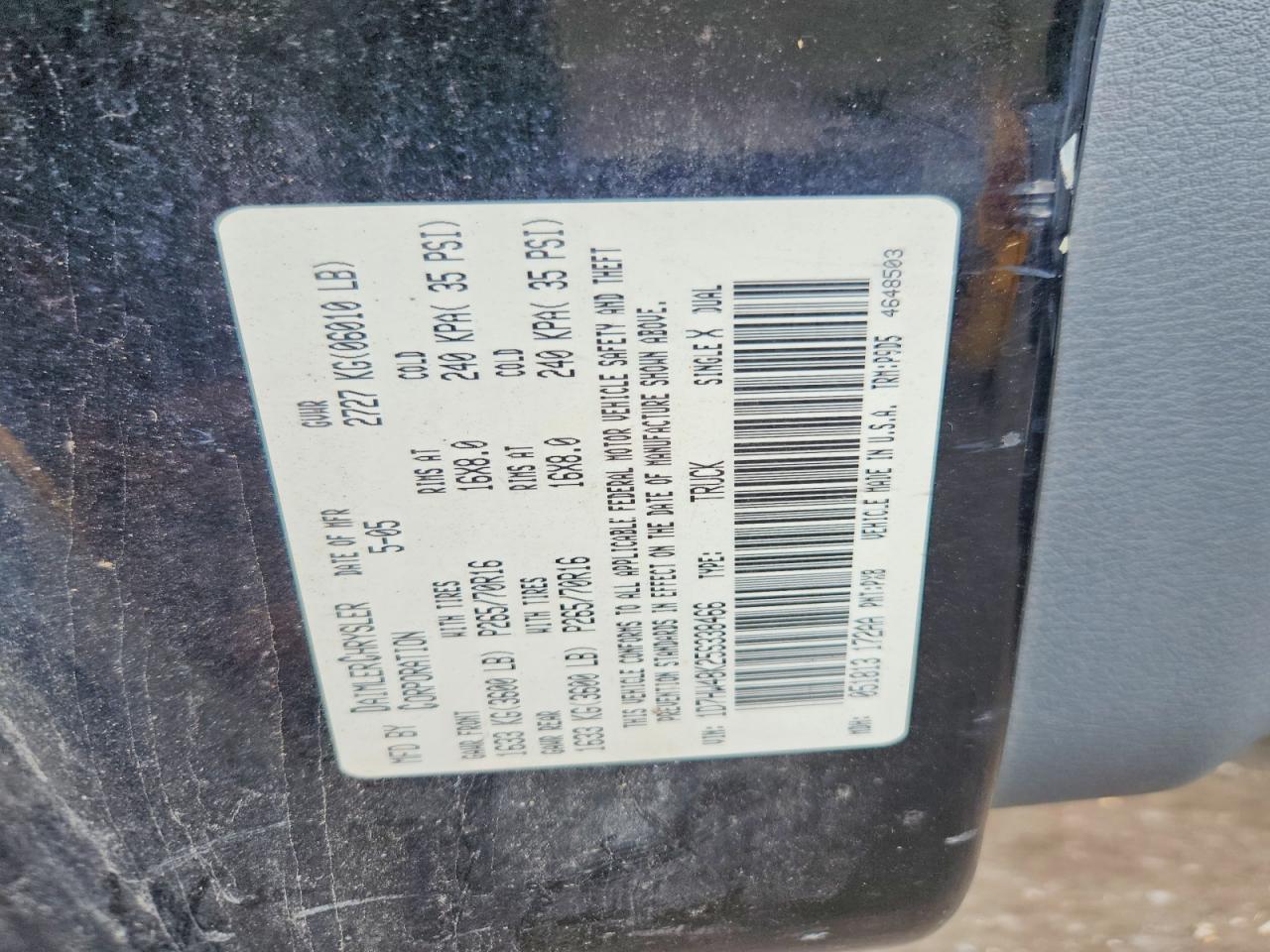 2005 Dodge Dakota Black vin: 1D7HW48K25S338466