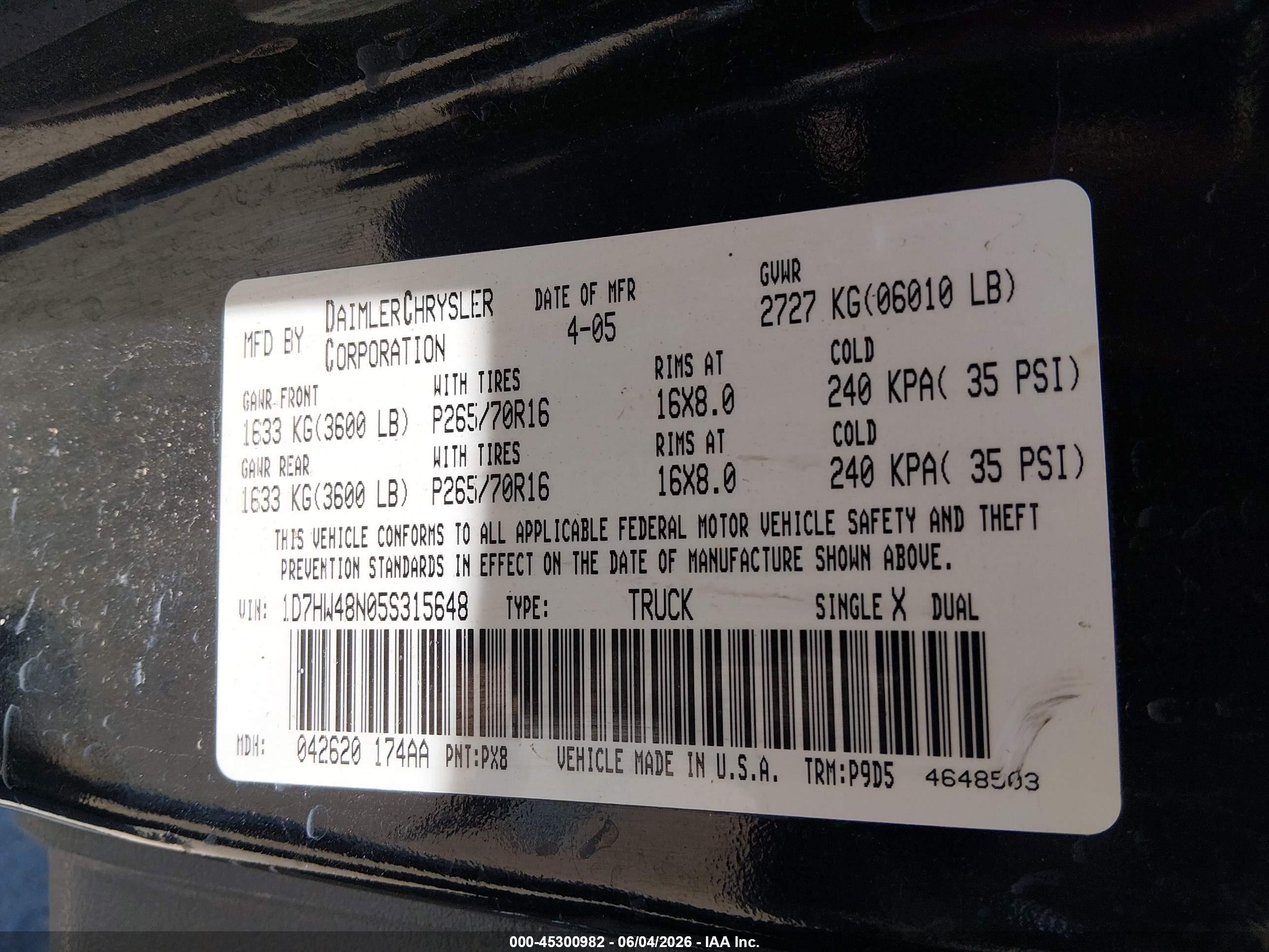 2005 Dodge Dakota Slt Черный vin: 1D7HW48N05S315648
