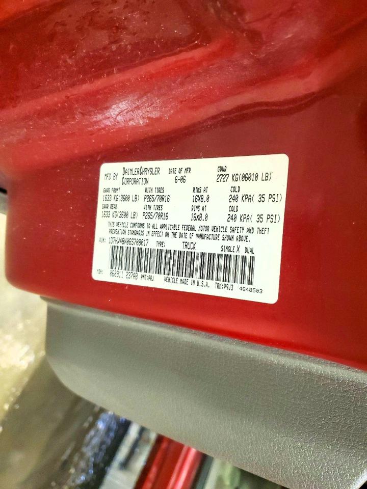 2006 Dodge Dakota Quad Slt Red vin: 1D7HW48N06S708017