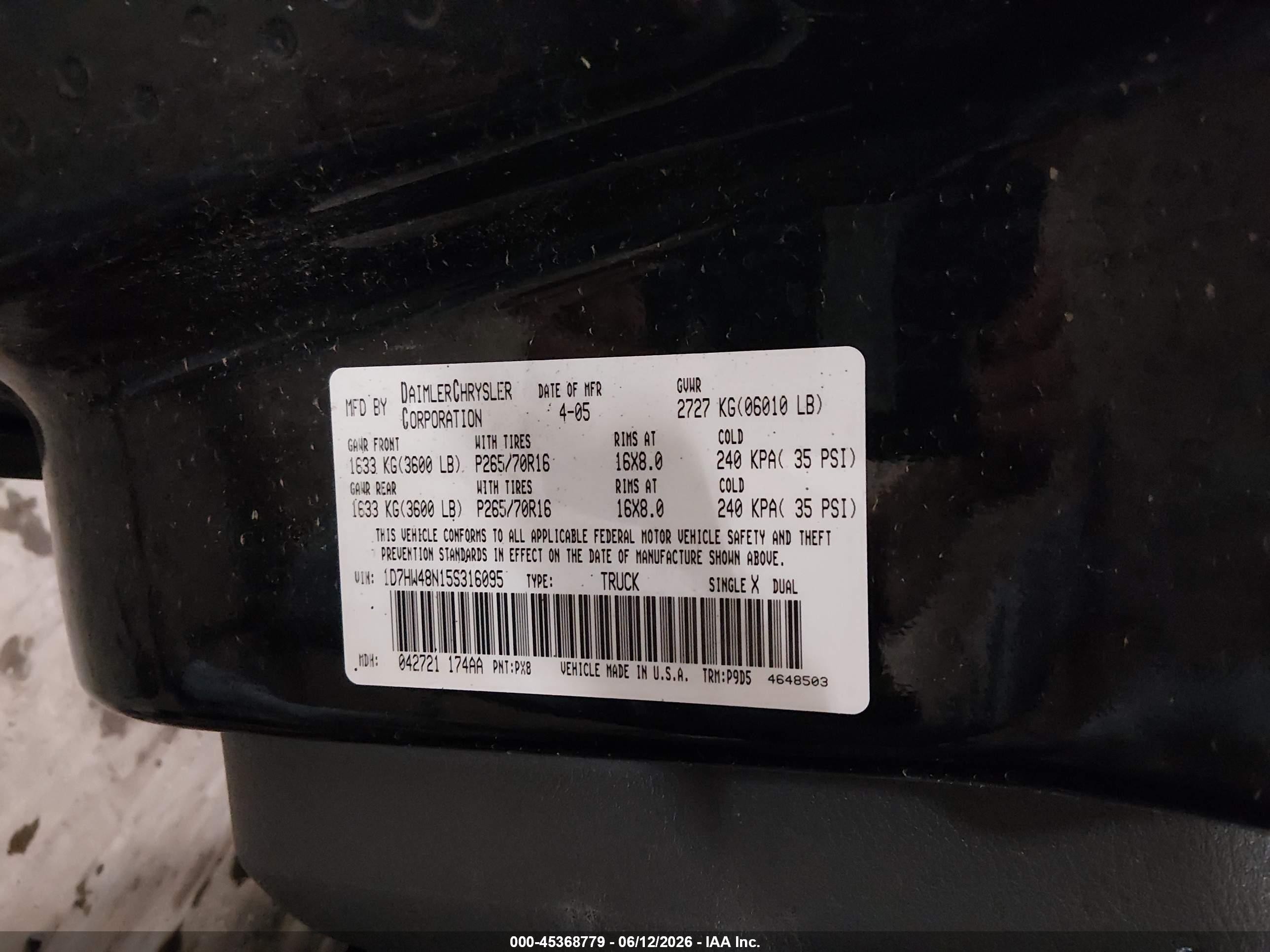 2005 Dodge Dakota Slt Black vin: 1D7HW48N15S316095