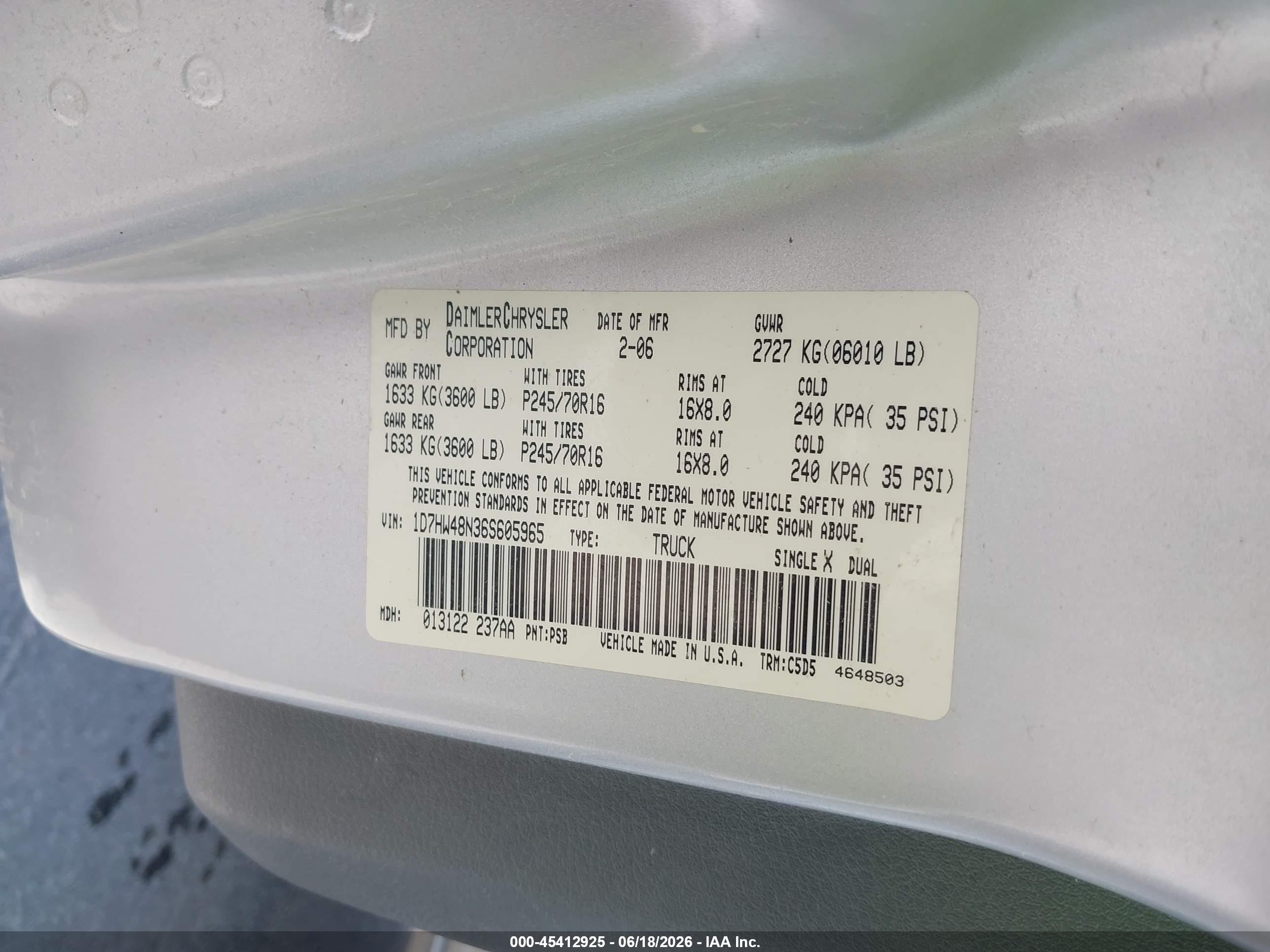 2006 Dodge Dakota Slt Silver vin: 1D7HW48N36S605965