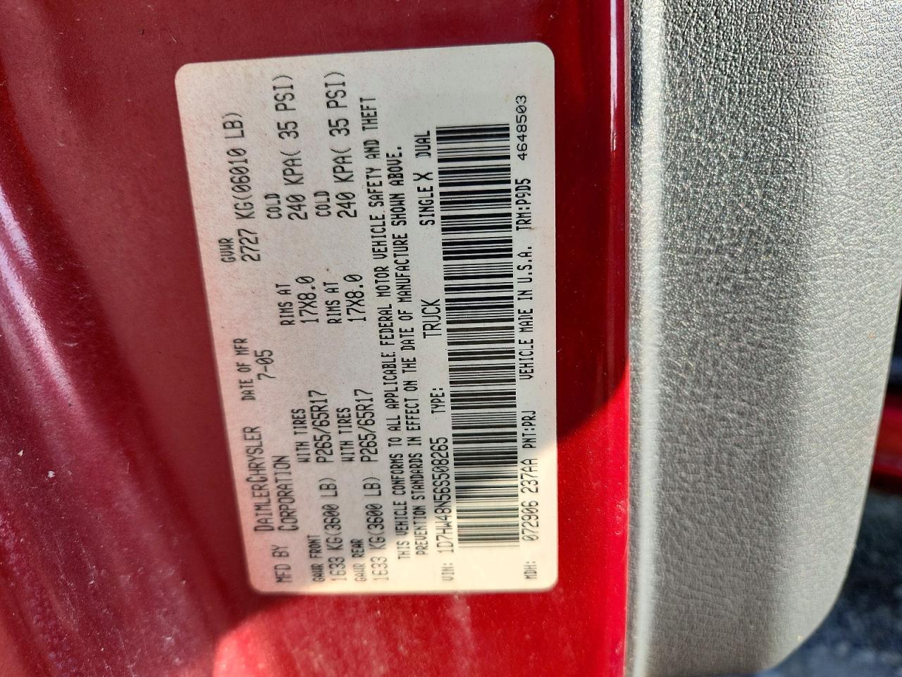2006 Dodge Dakota Quad Slt Red vin: 1D7HW48N56S508265