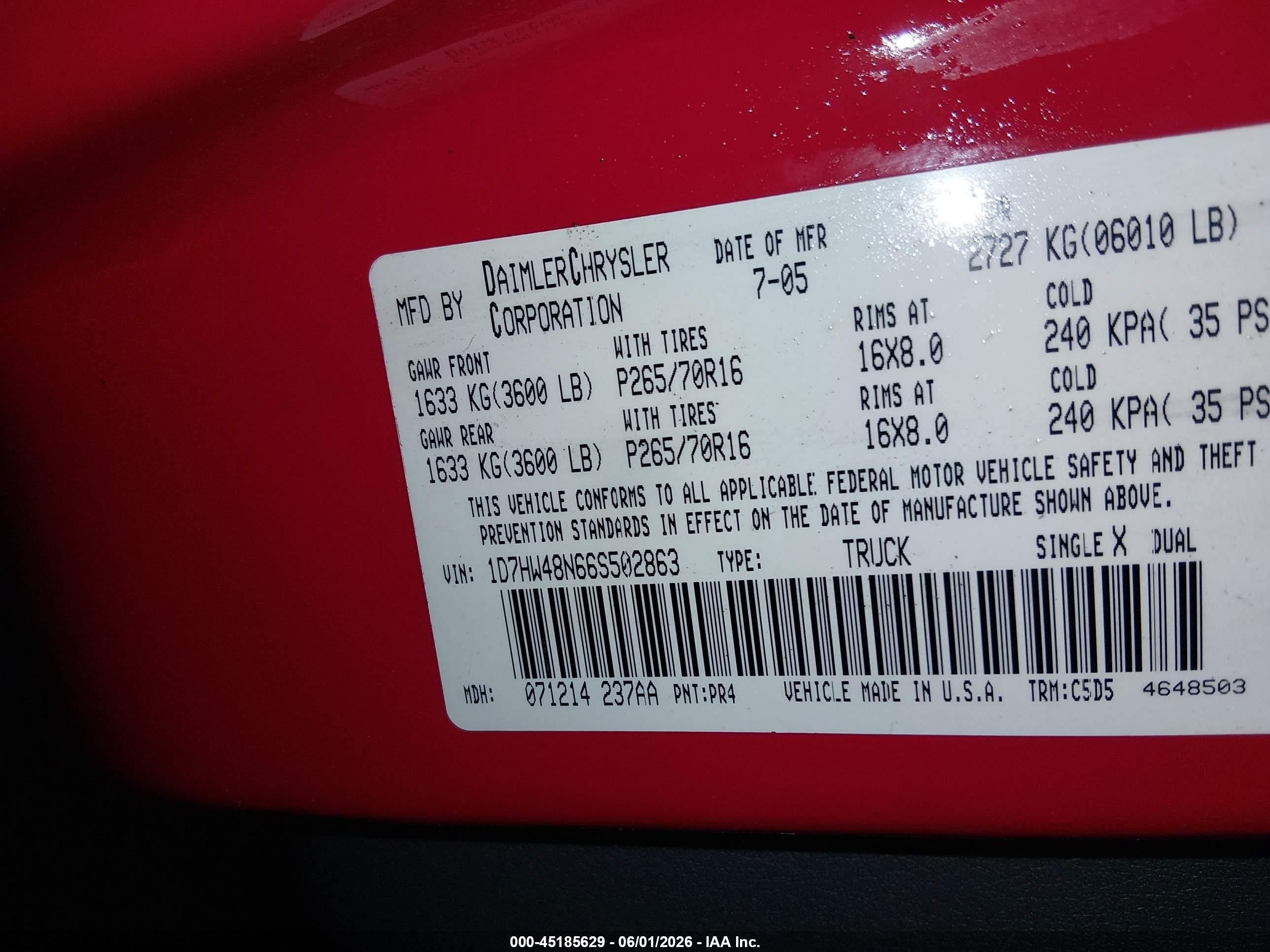 2006 Dodge Dakota Slt Red vin: 1D7HW48N66S502863