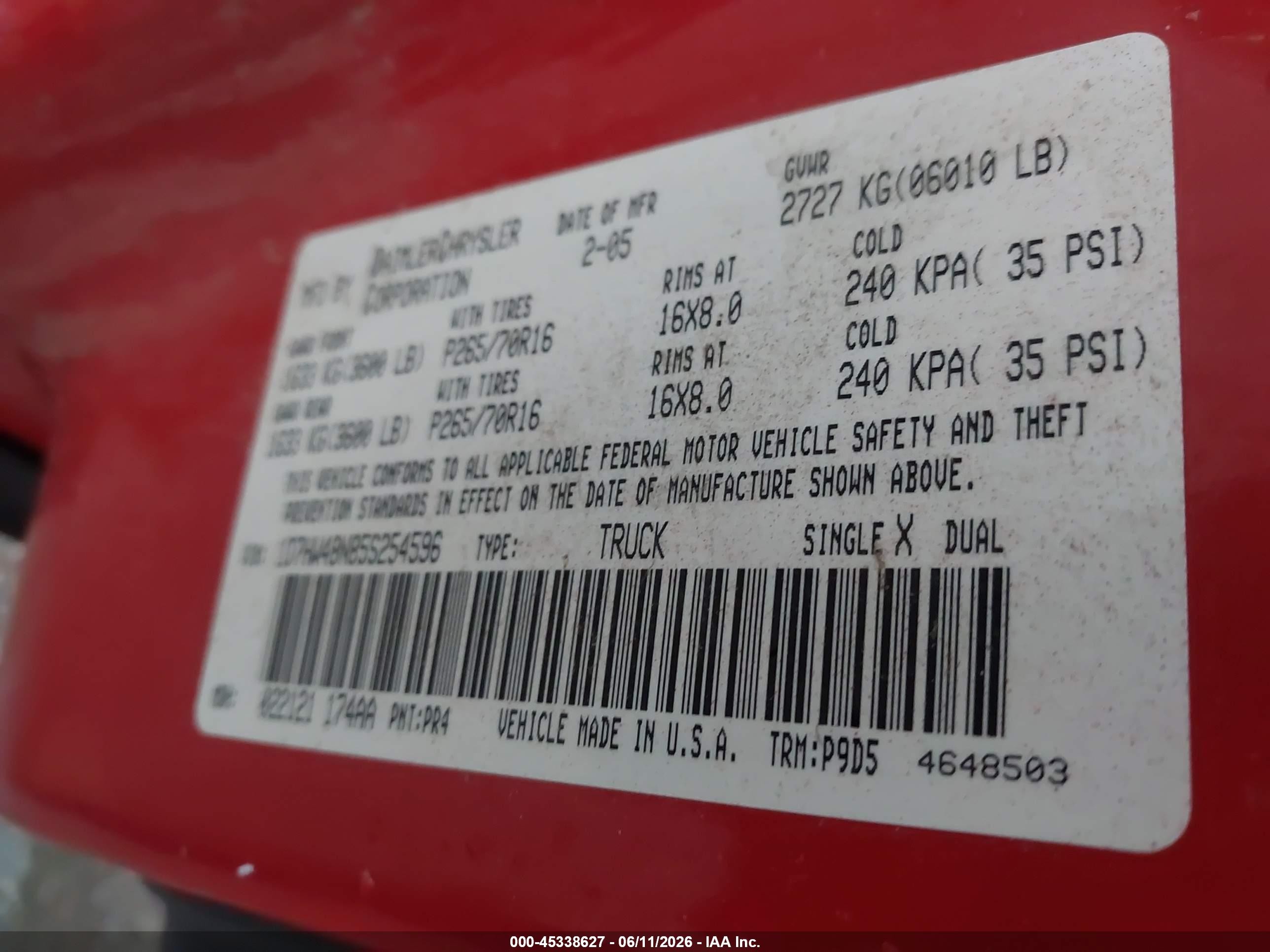 2005 Dodge Dakota Slt Красный vin: 1D7HW48N85S254596