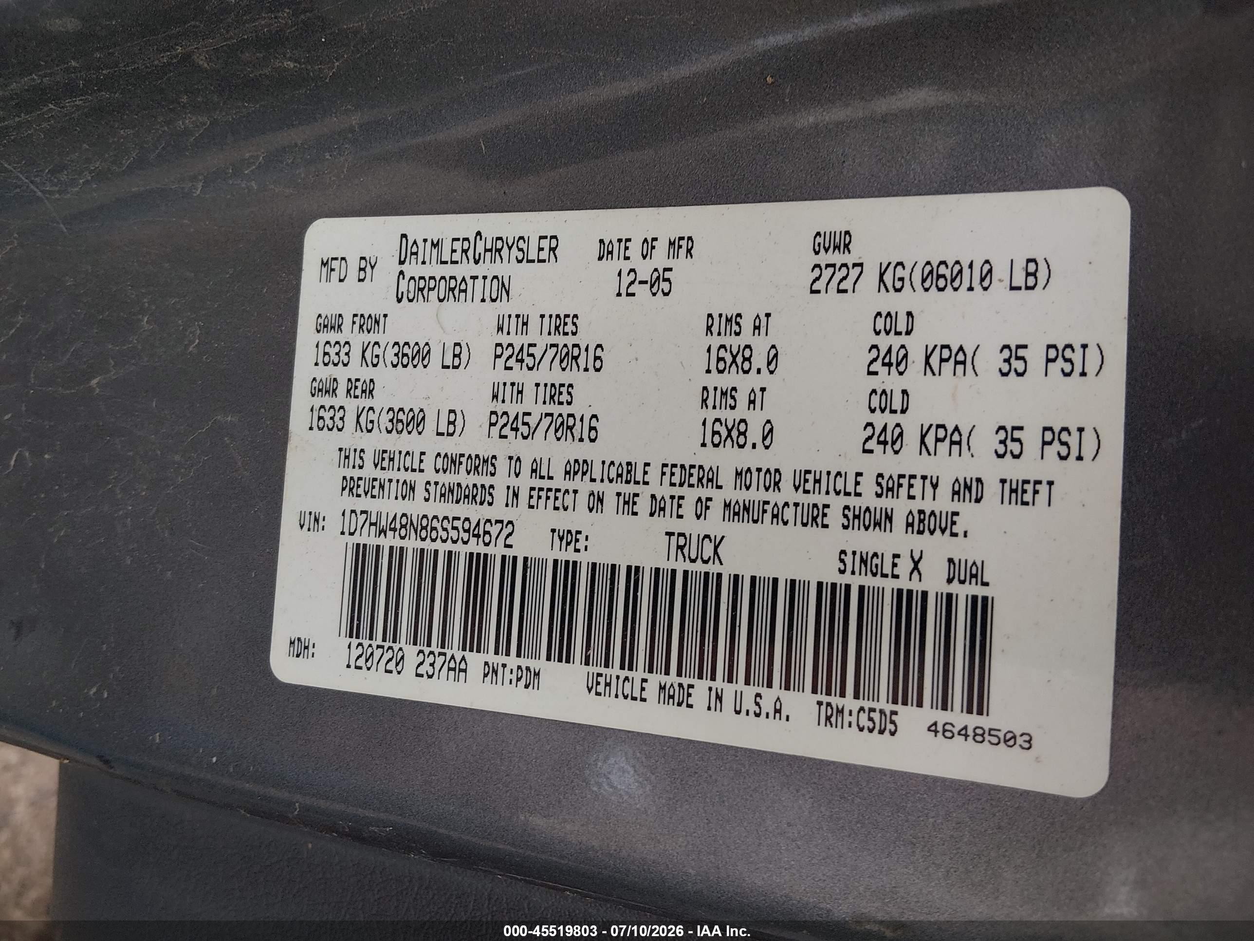 2006 Dodge Dakota Slt Gray vin: 1D7HW48N86S594672