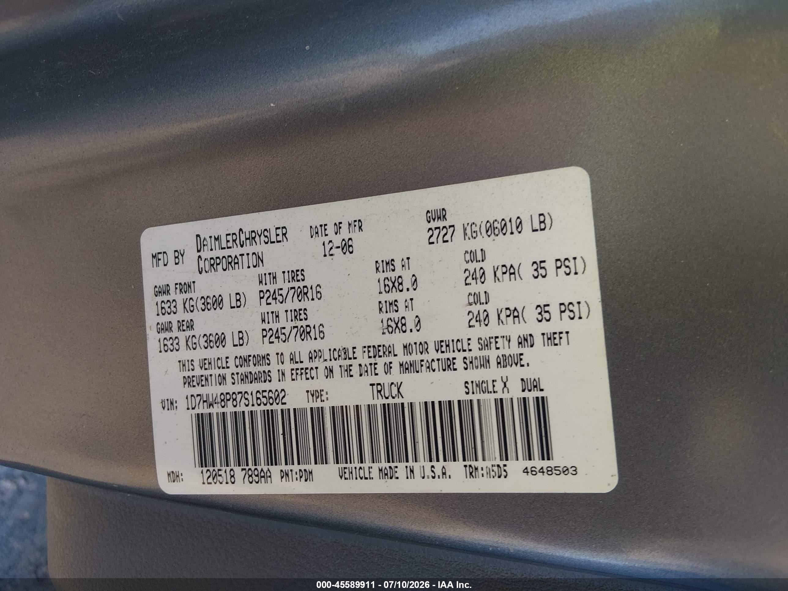 2007 Dodge Dakota Slt Gray vin: 1D7HW48P87S165602