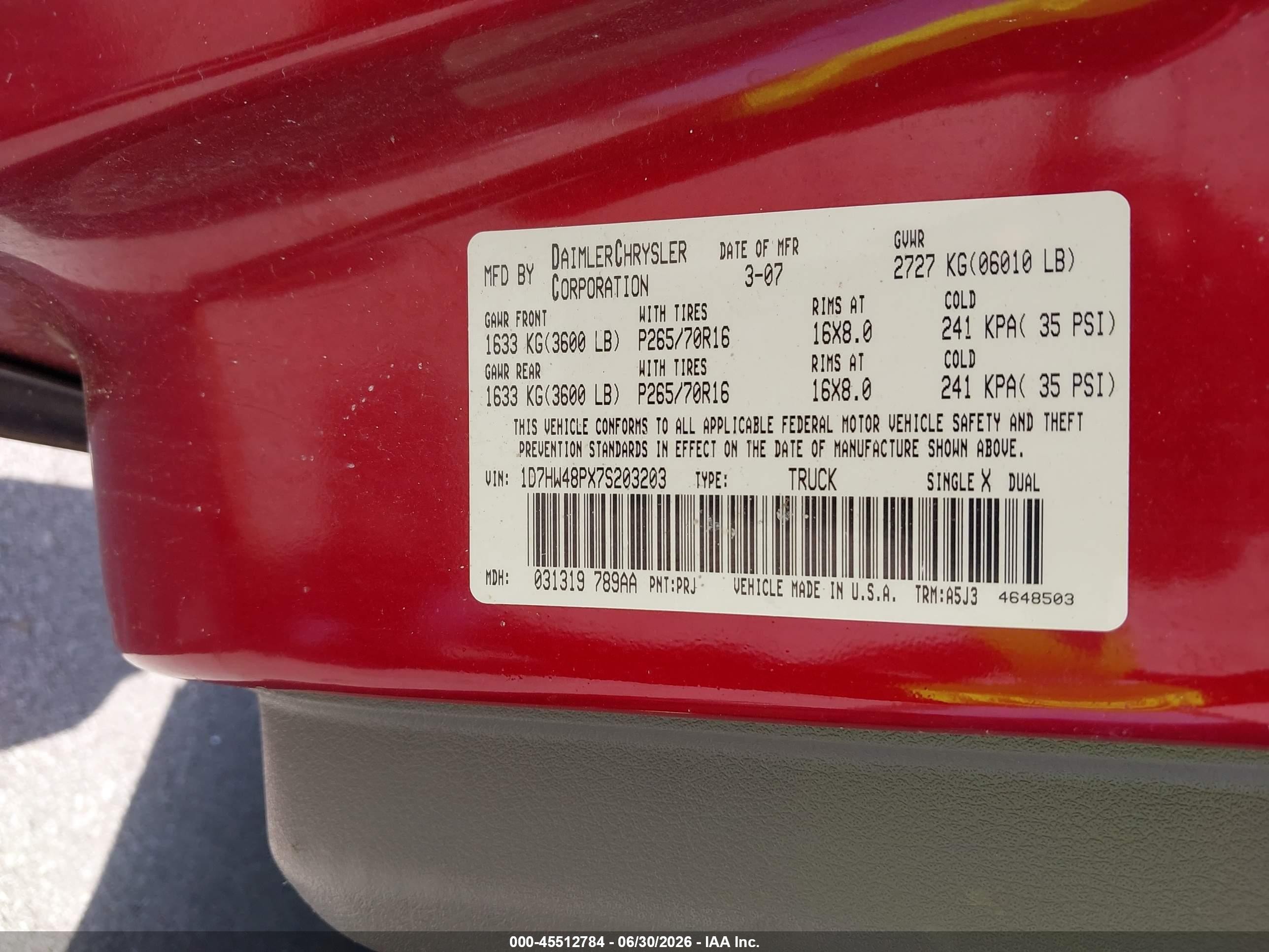 2007 Dodge Dakota Slt Red vin: 1D7HW48PX7S203203