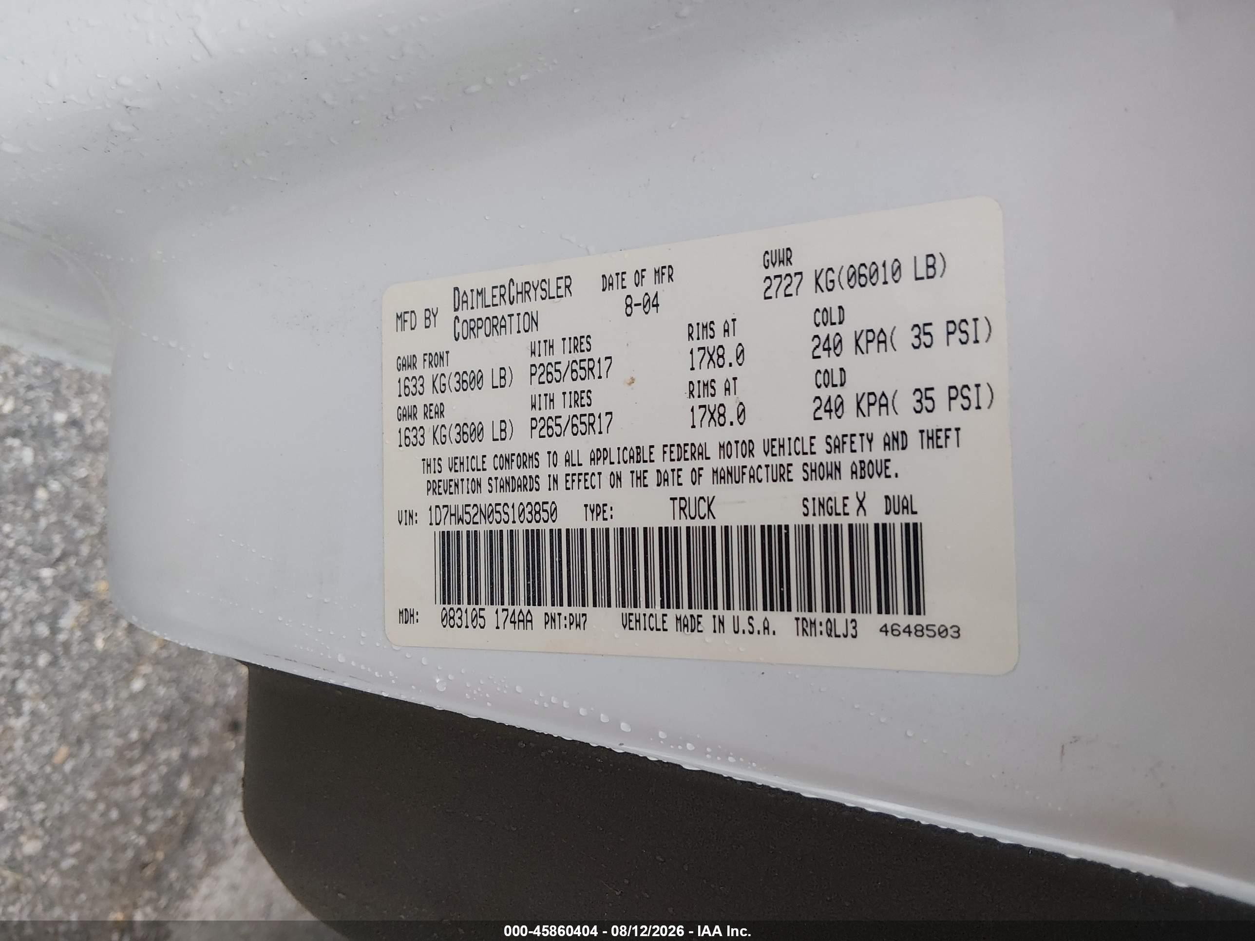 2005 Dodge Dakota Laramie Белый vin: 1D7HW52N05S103850