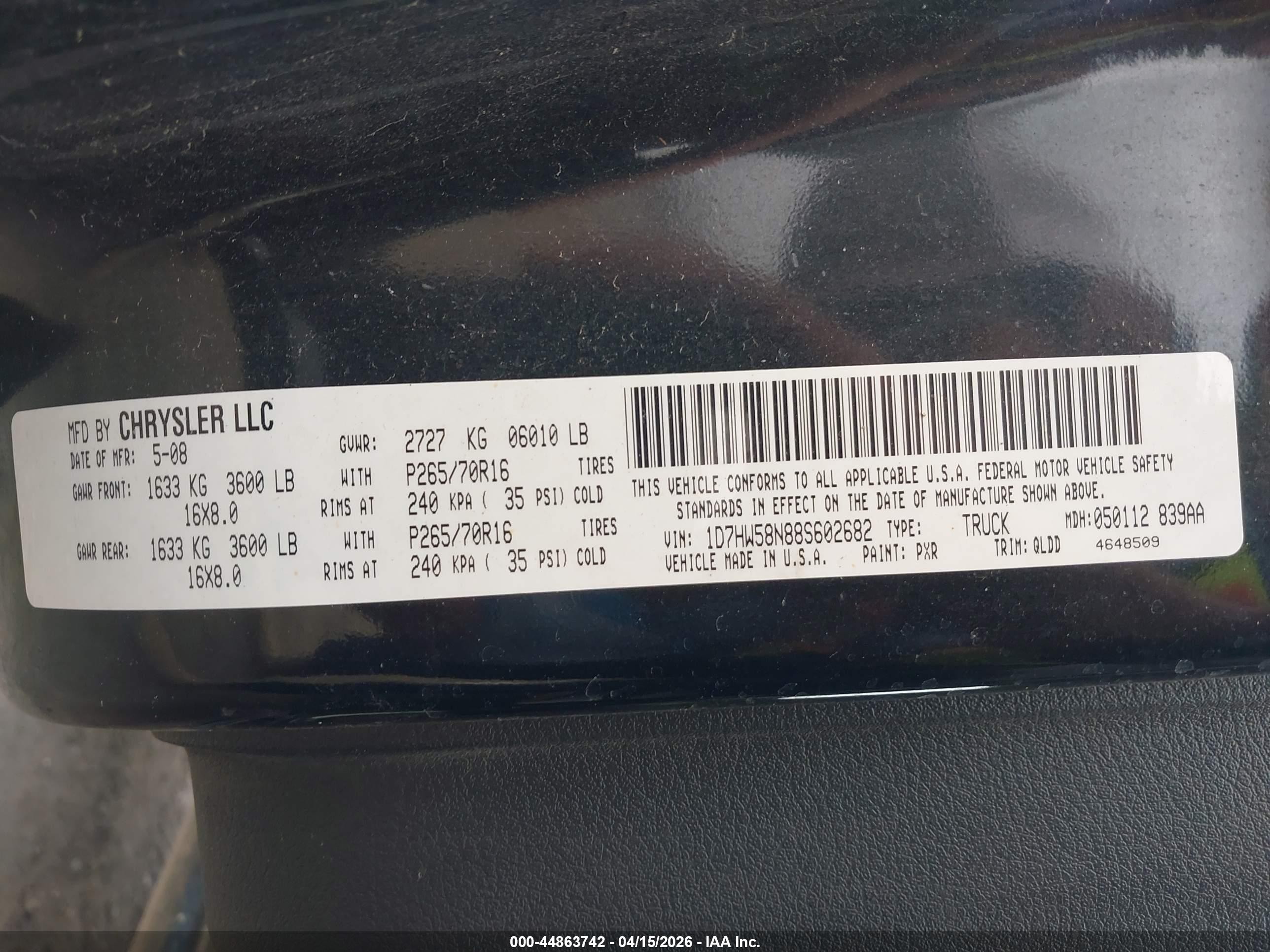 2008 Dodge Dakota Laramie Черный vin: 1D7HW58N88S602682