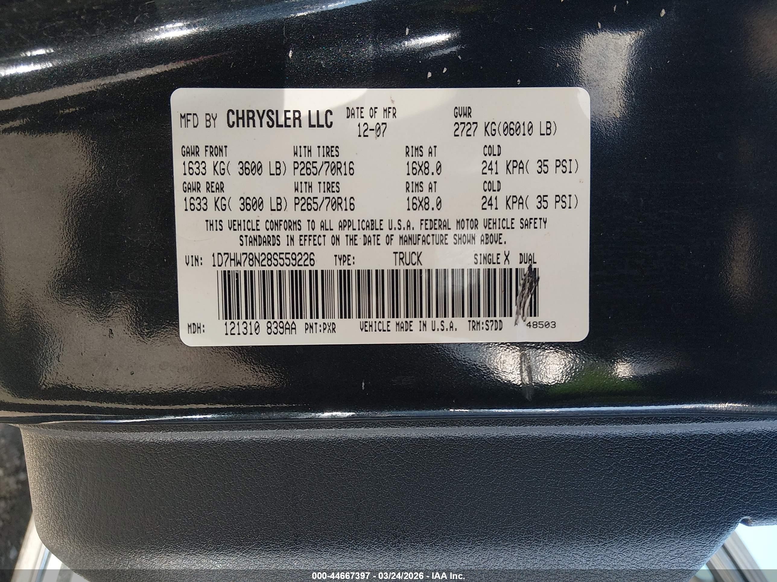 2008 Dodge Dakota Trx Black vin: 1D7HW78N28S559226