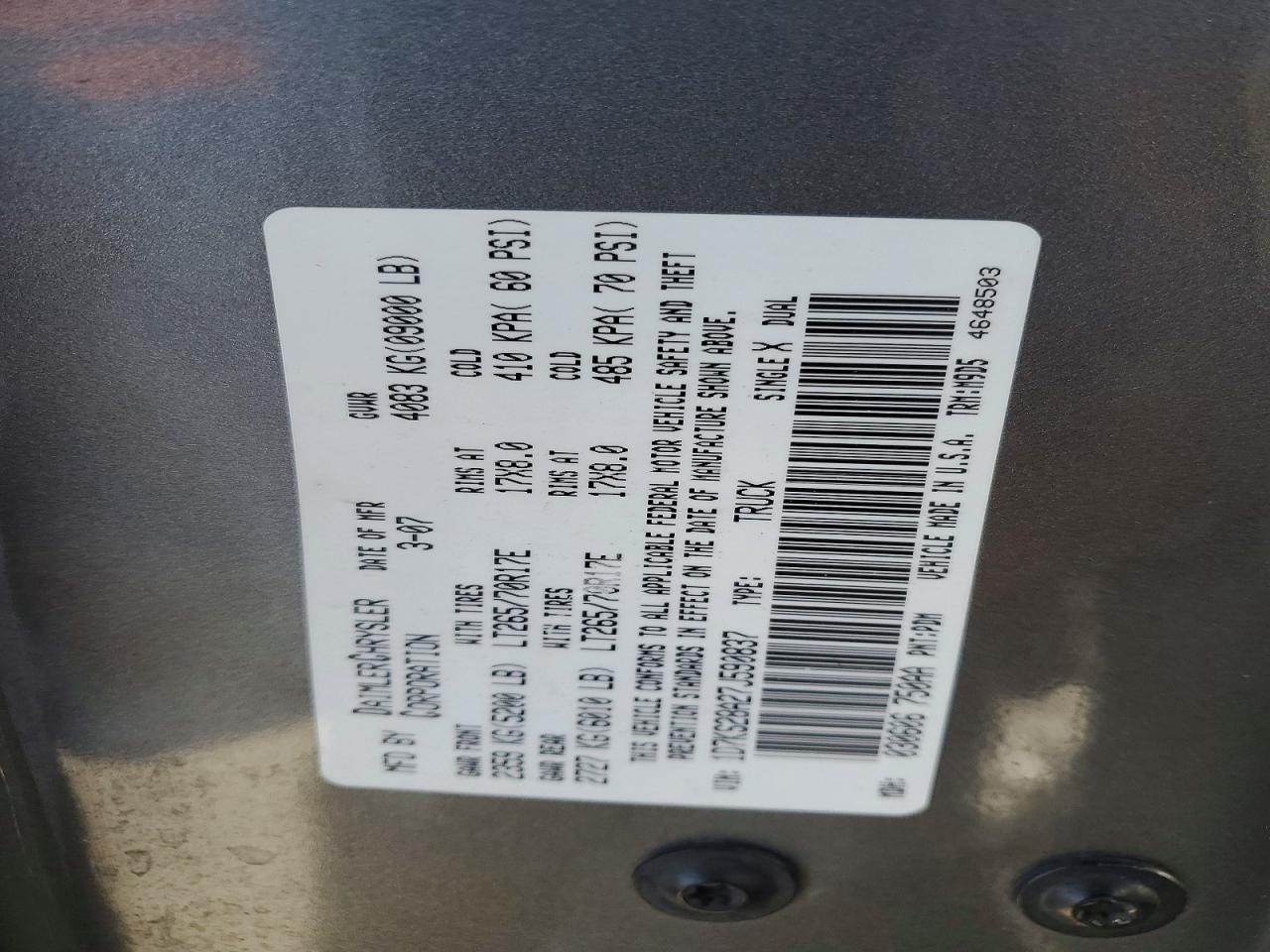 2007 Dodge Ram 2500 St Gray vin: 1D7KS28A27J590837