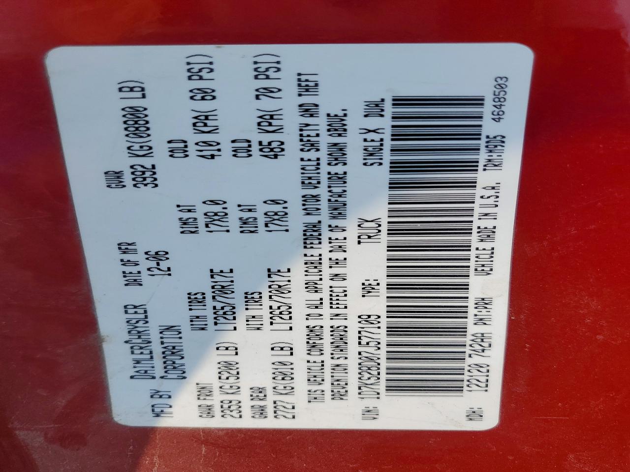 2007 Dodge Ram 2500 St Red vin: 1D7KS28D07J577109