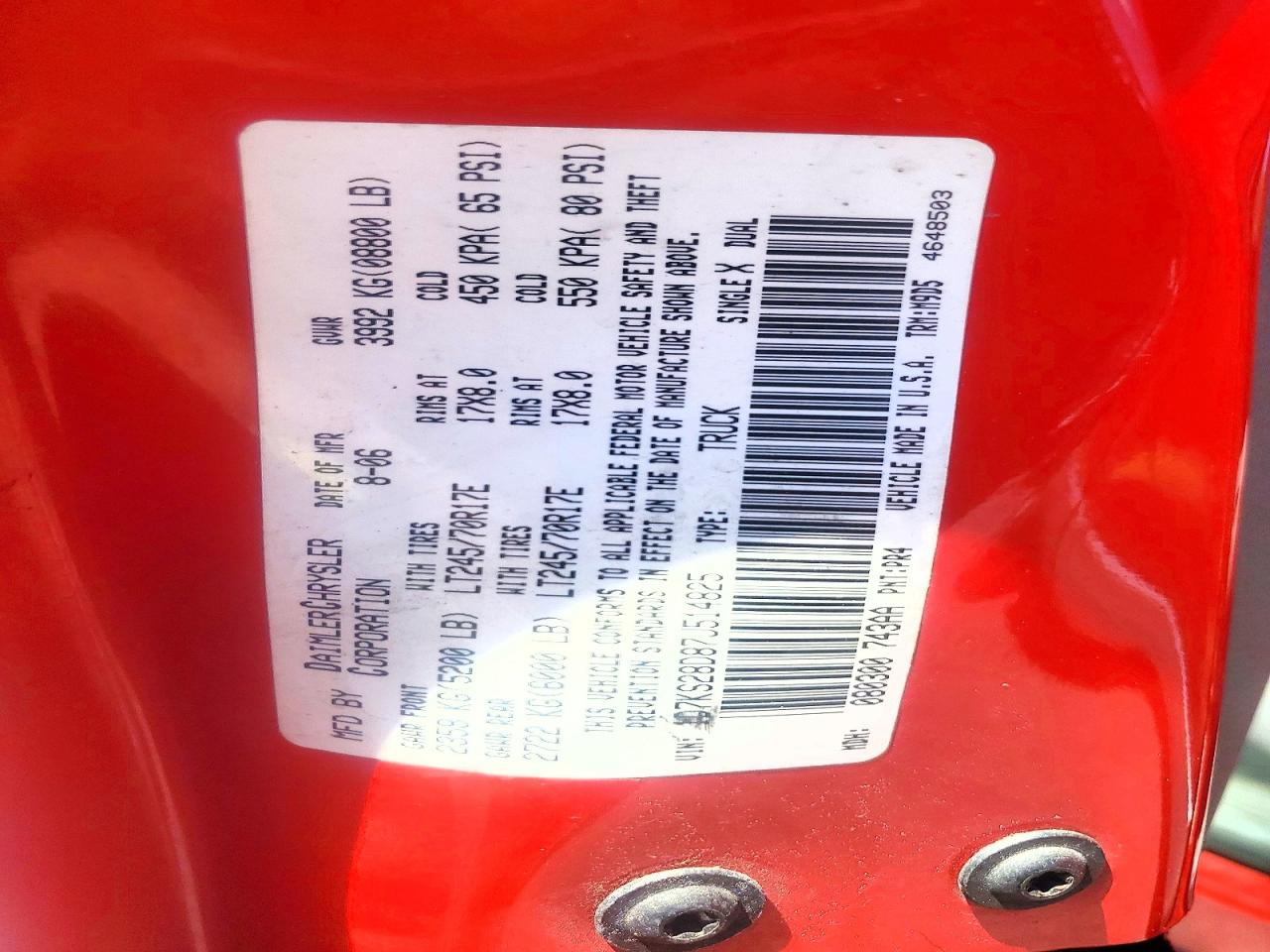 2007 Dodge Ram 2500 St Red vin: 1D7KS28D87J514825