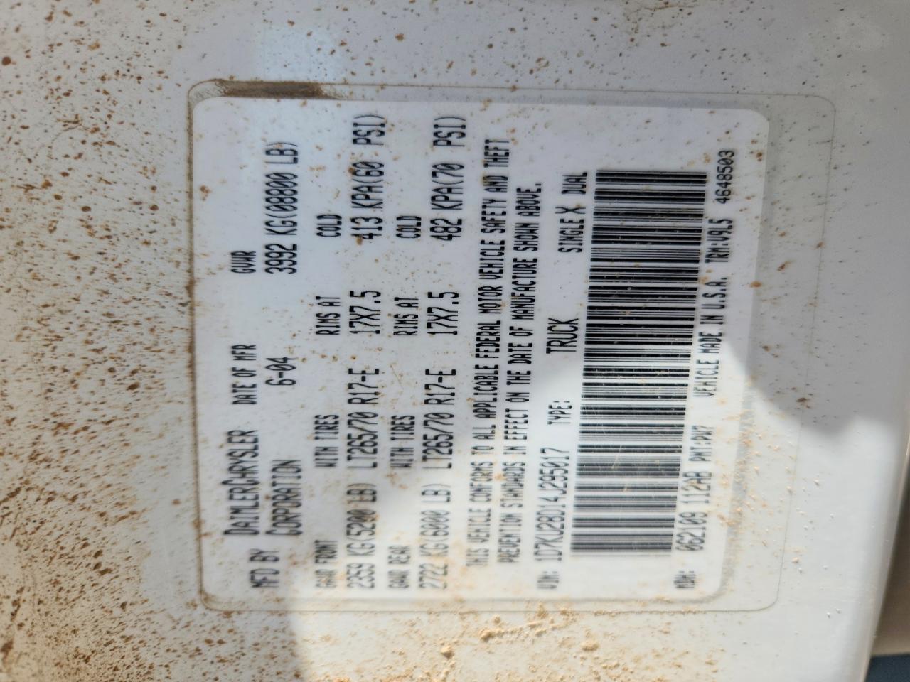 2004 Dodge Ram 2500 St White vin: 1D7KU28D14J295017