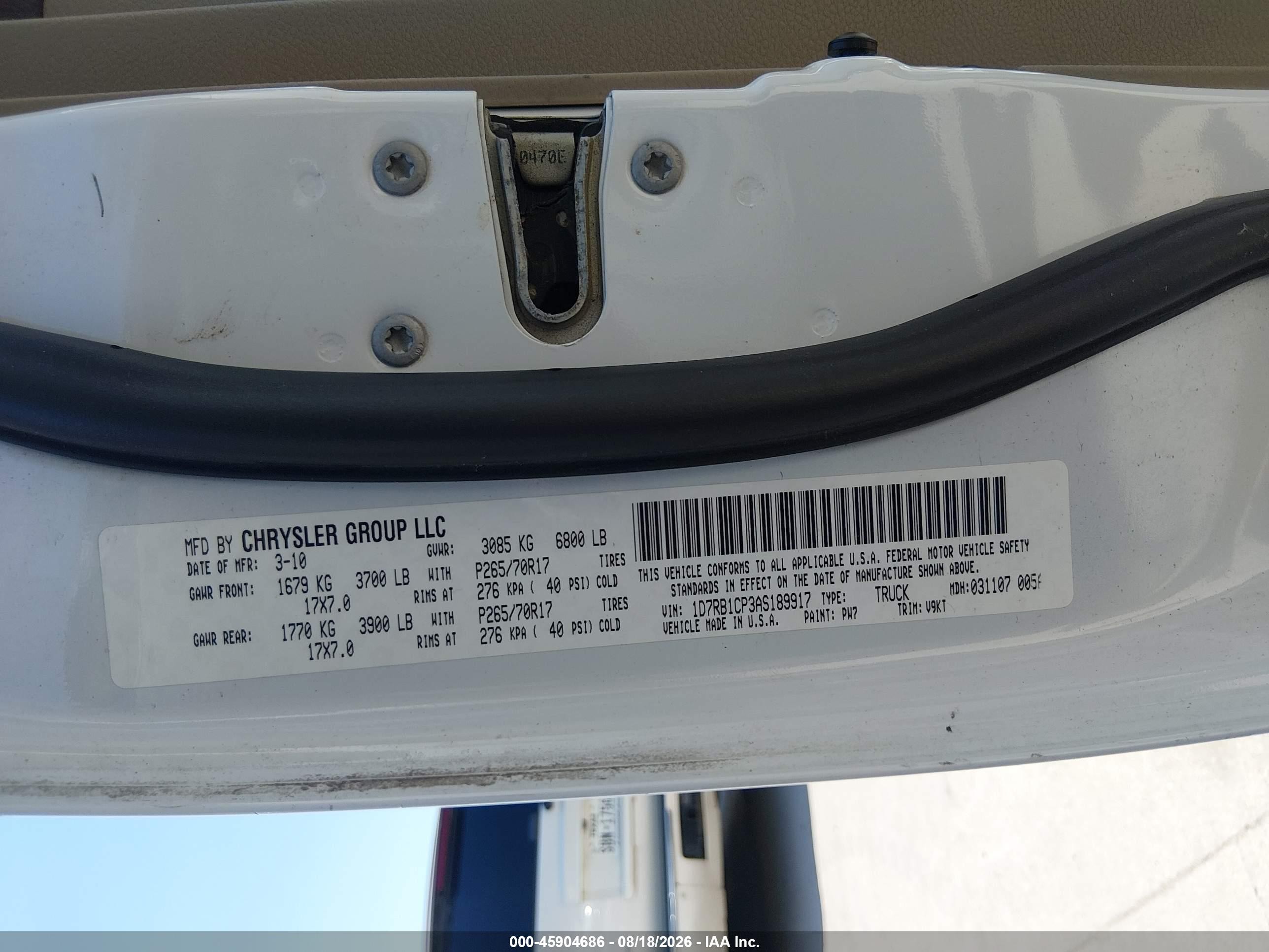 2010 Dodge Ram 1500 Slt/sport/trx White vin: 1D7RB1CP3AS189917