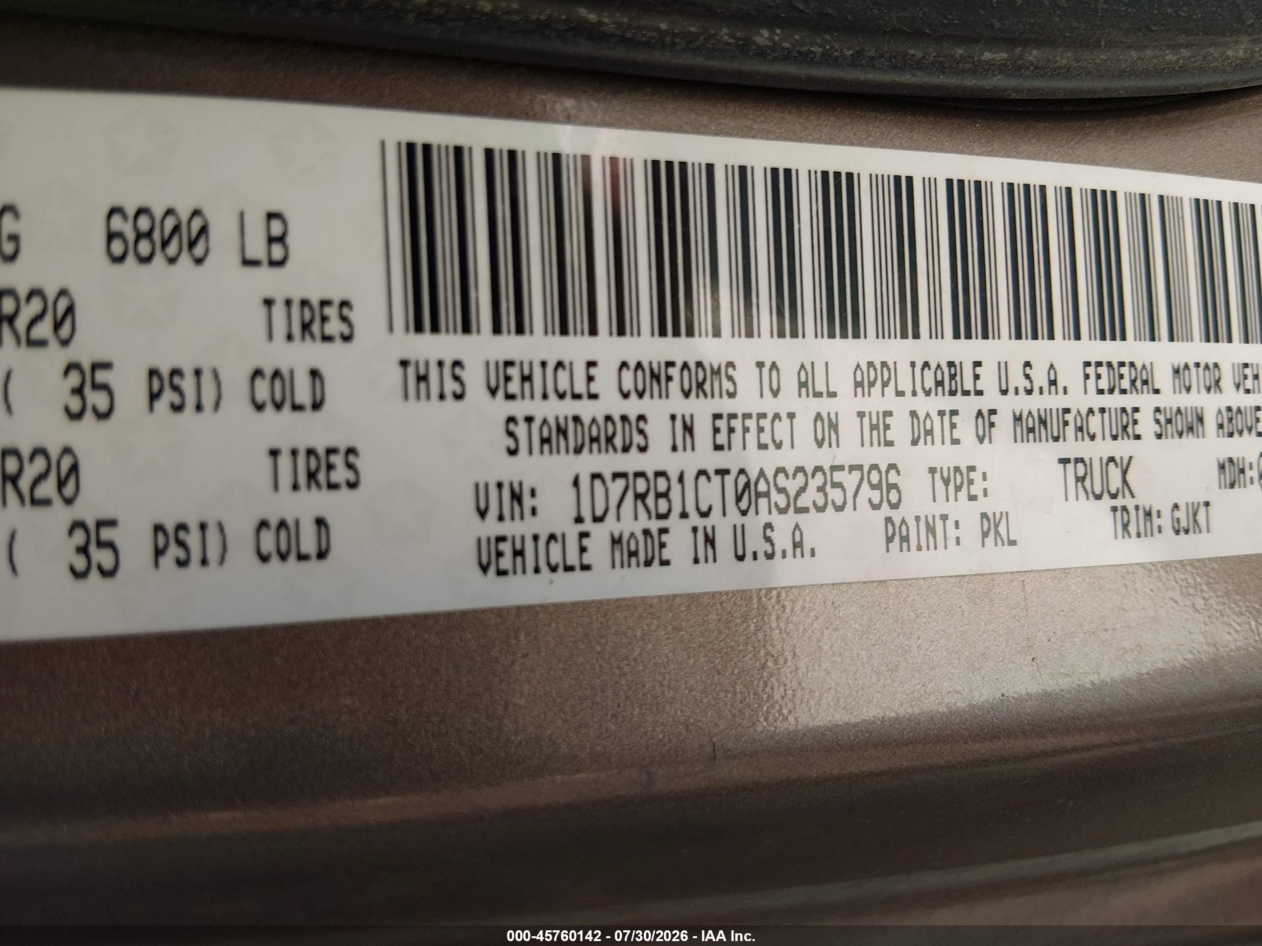 2010 Dodge Ram 1500 Laramie Gold vin: 1D7RB1CT0AS235796