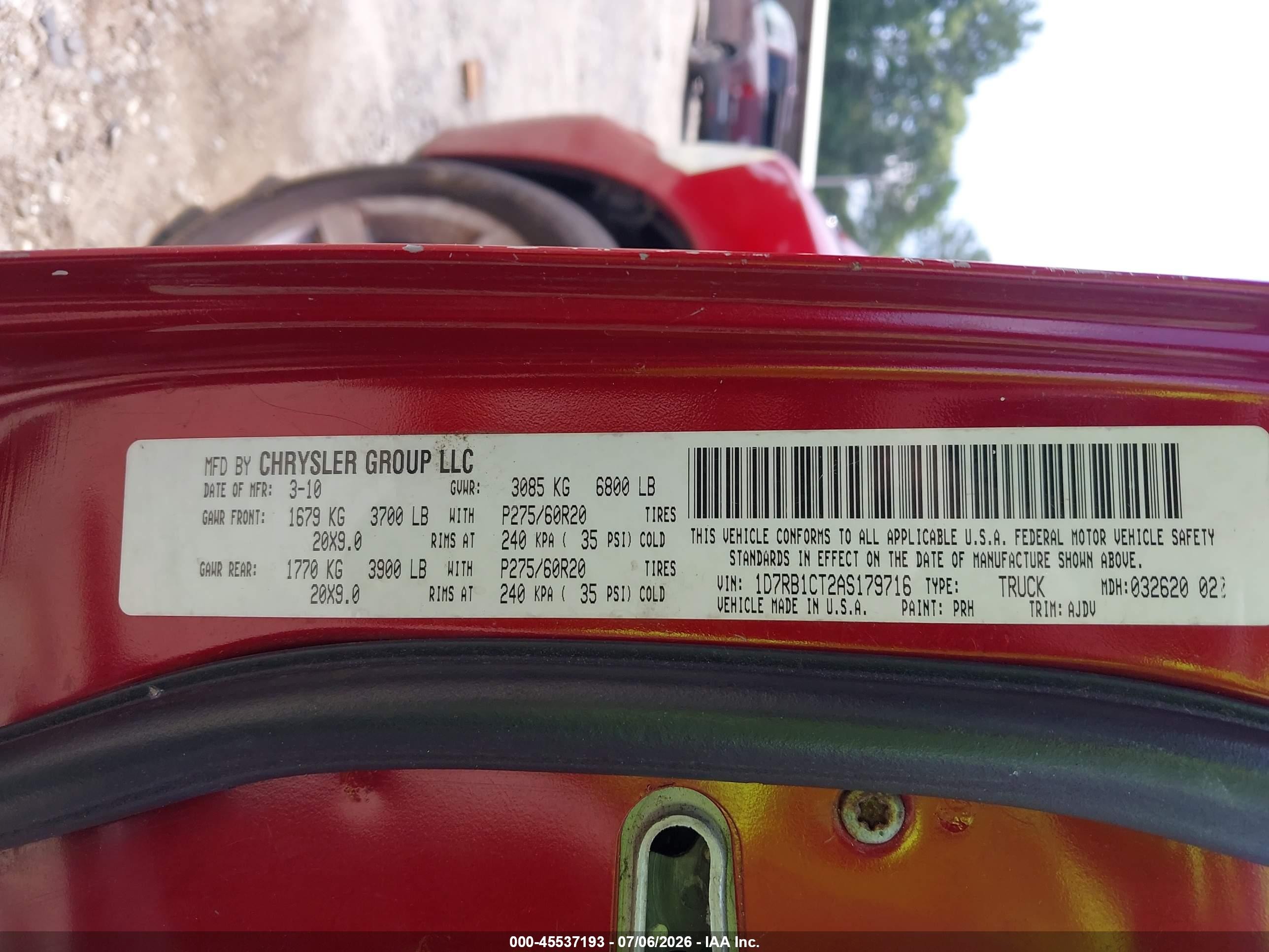 2010 Dodge Ram 1500 Slt/sport/trx Red vin: 1D7RB1CT2AS179716