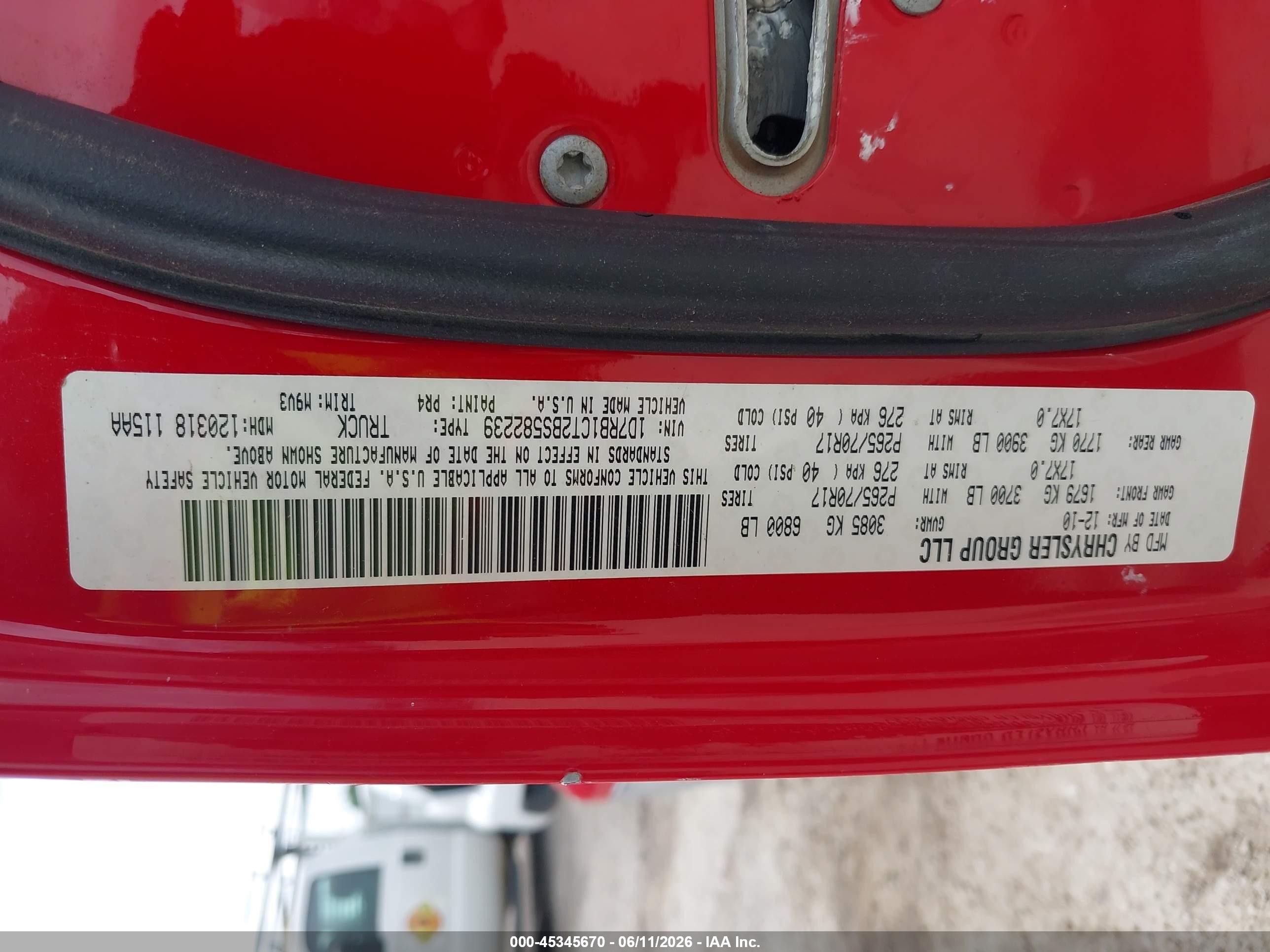 2011 Ram Ram 1500 Slt Red vin: 1D7RB1CT2BS582239