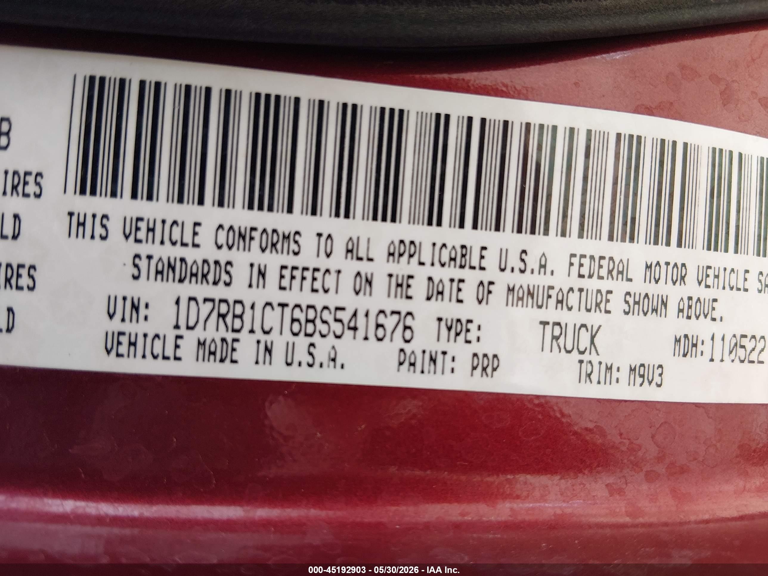2011 Ram Ram 1500 Slt Красный vin: 1D7RB1CT6BS541676