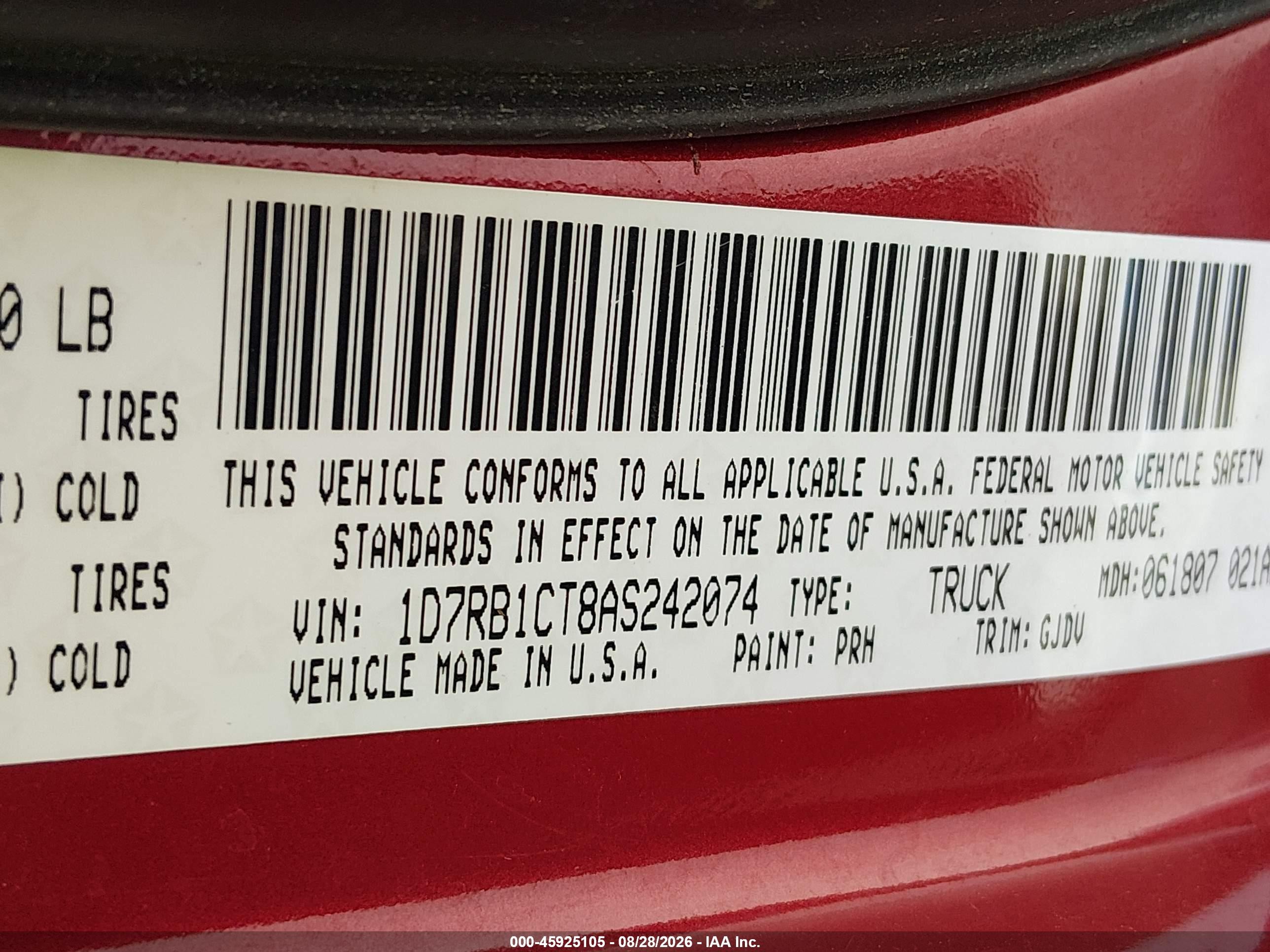2010 Dodge Ram 1500 Laramie Red vin: 1D7RB1CT8AS242074