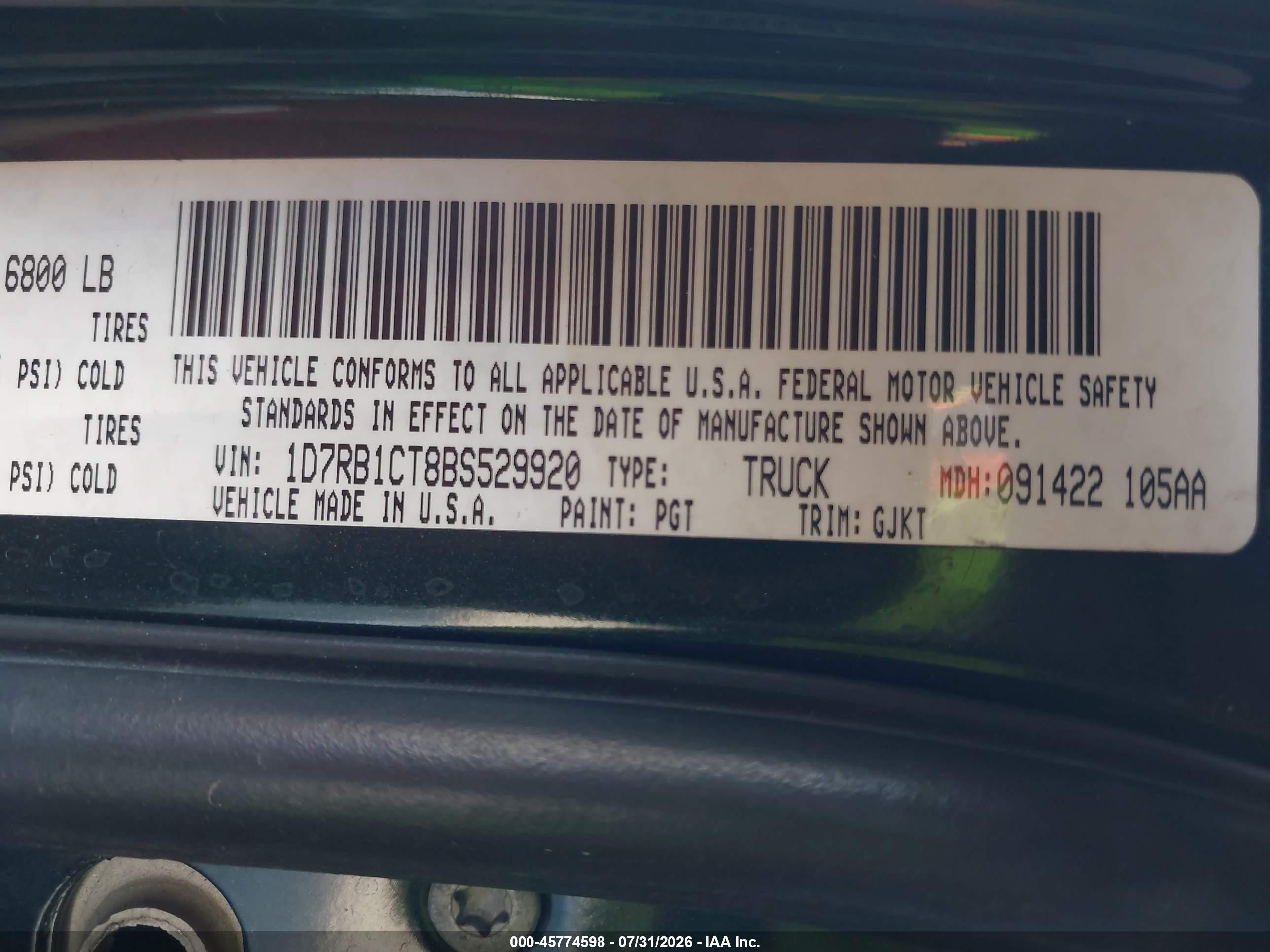 2011 Ram Ram 1500 Laramie Green vin: 1D7RB1CT8BS529920