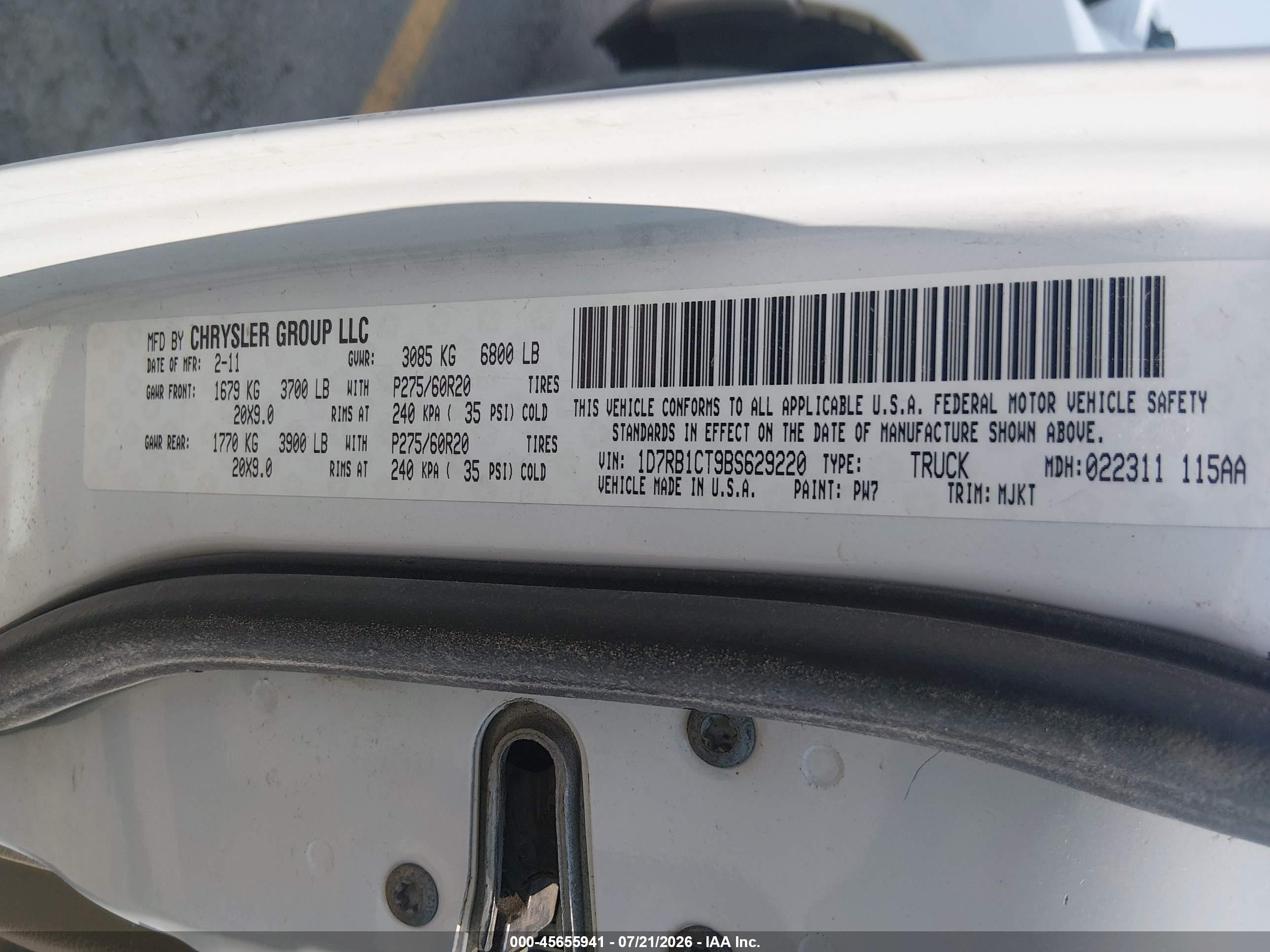 2011 Ram Ram 1500 Slt White vin: 1D7RB1CT9BS629220