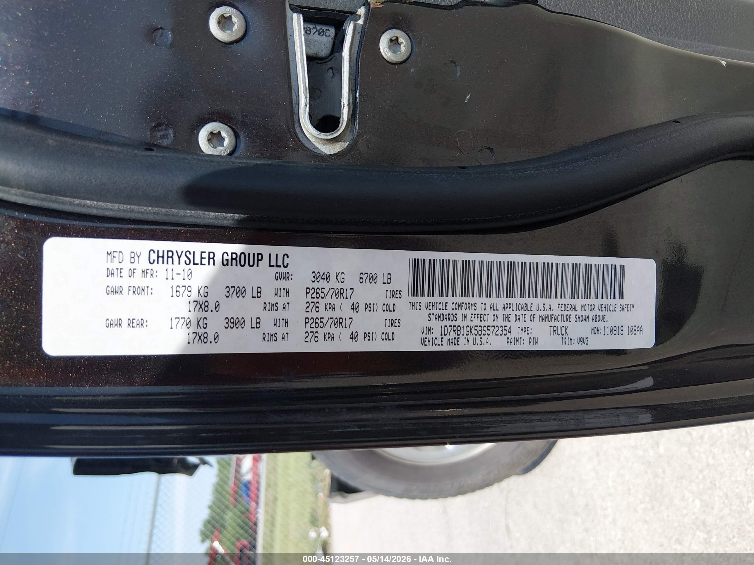 2011 Ram Ram 1500 St Black vin: 1D7RB1GK5BS572354