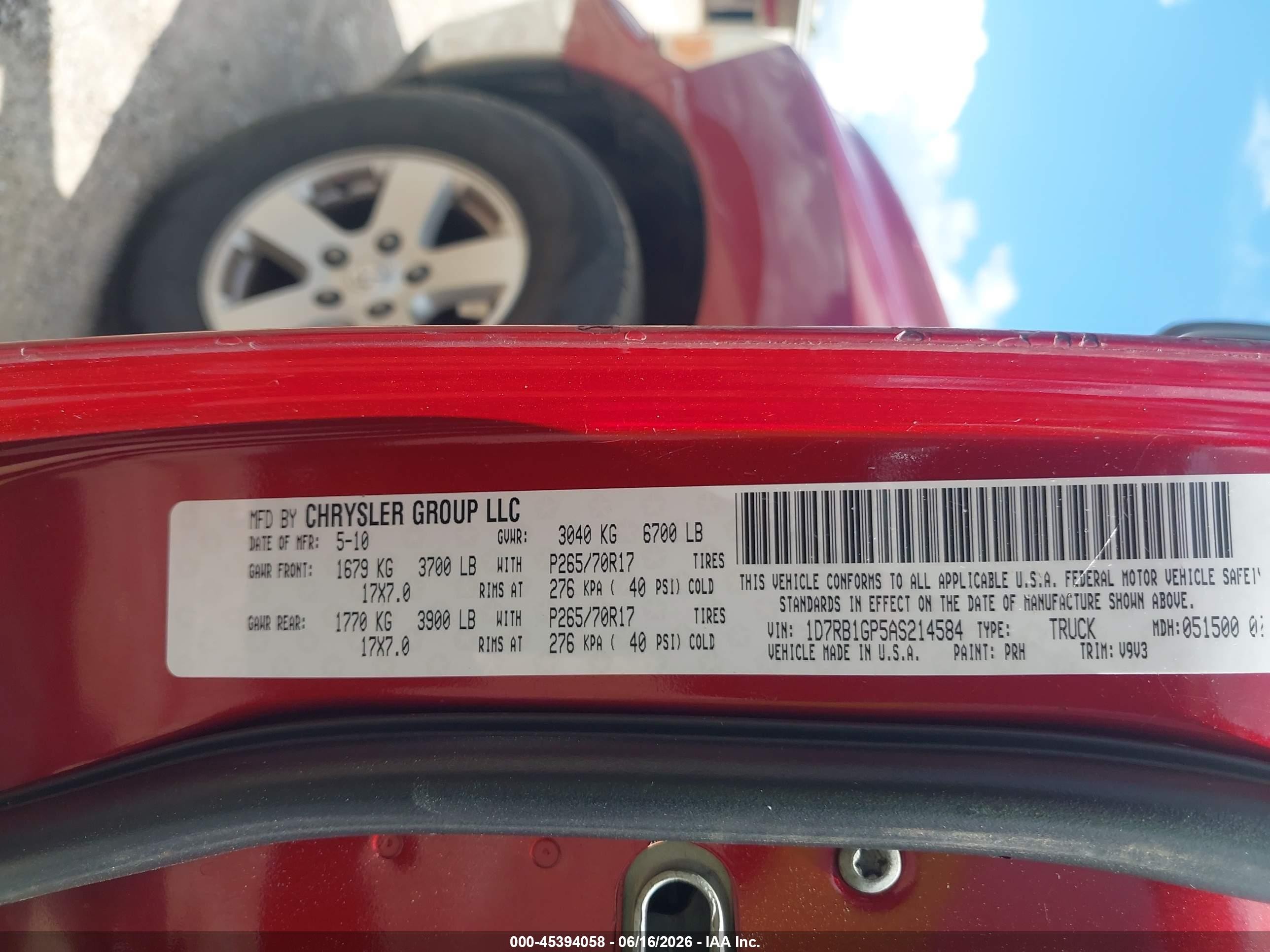 2010 Dodge Ram 1500 Slt/sport/trx Maroon vin: 1D7RB1GP5AS214584