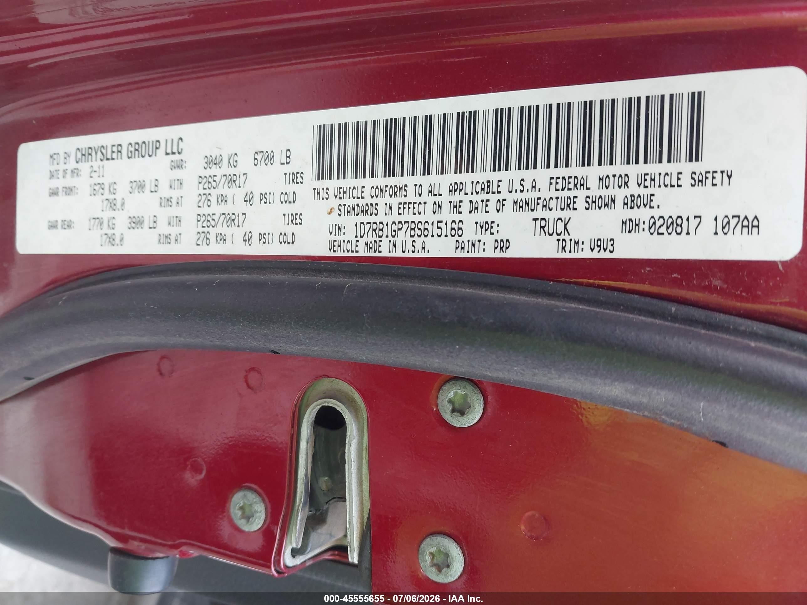 2011 Ram Ram 1500 St Красный vin: 1D7RB1GP7BS615166