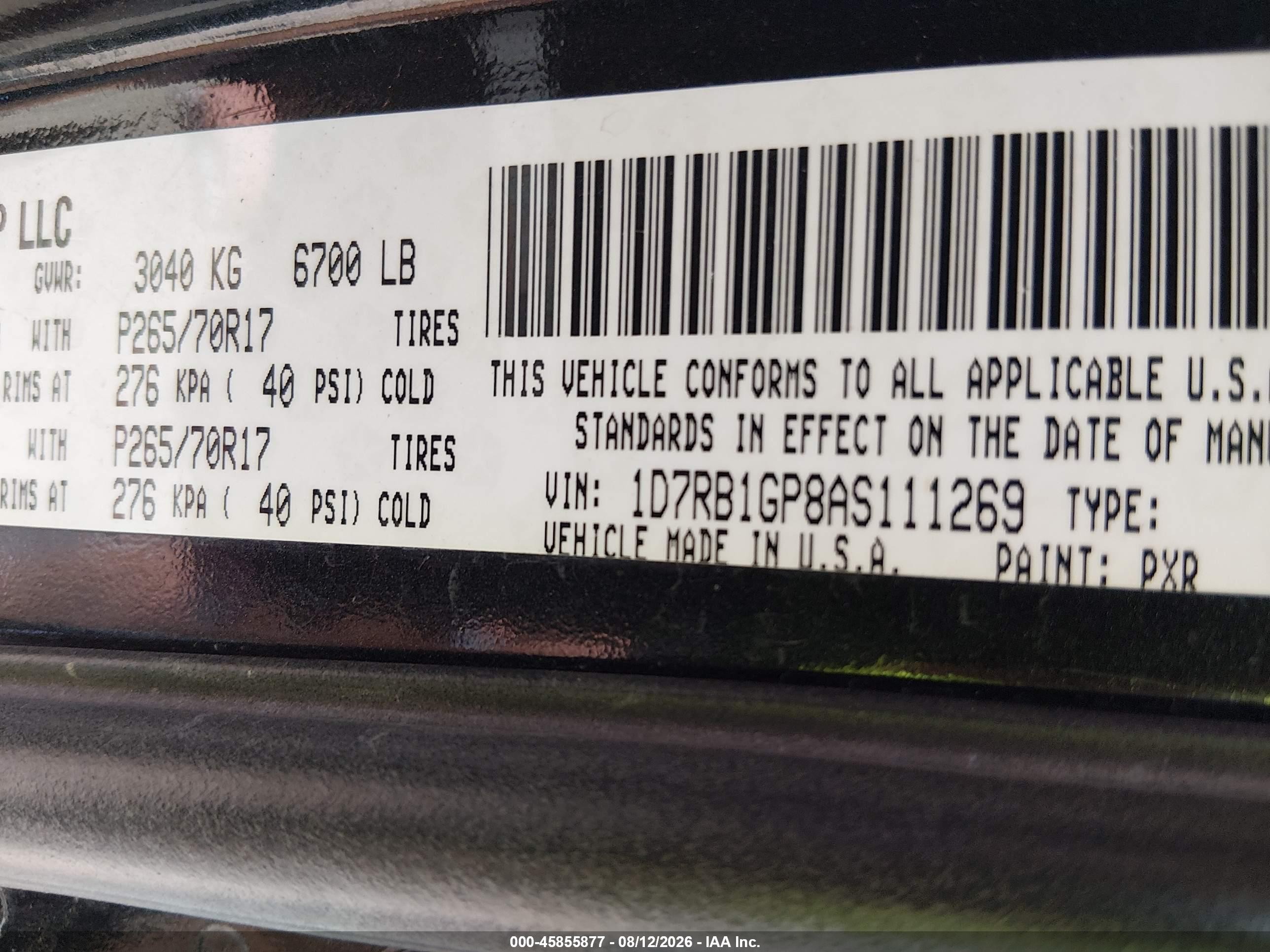 2010 Dodge Ram 1500 Slt/sport/trx Black vin: 1D7RB1GP8AS111269