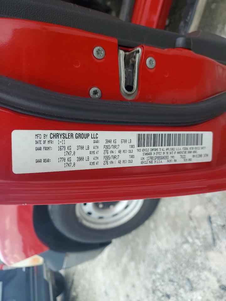 2011 Dodge Ram 1500 Red vin: 1D7RB1GP8BS606993