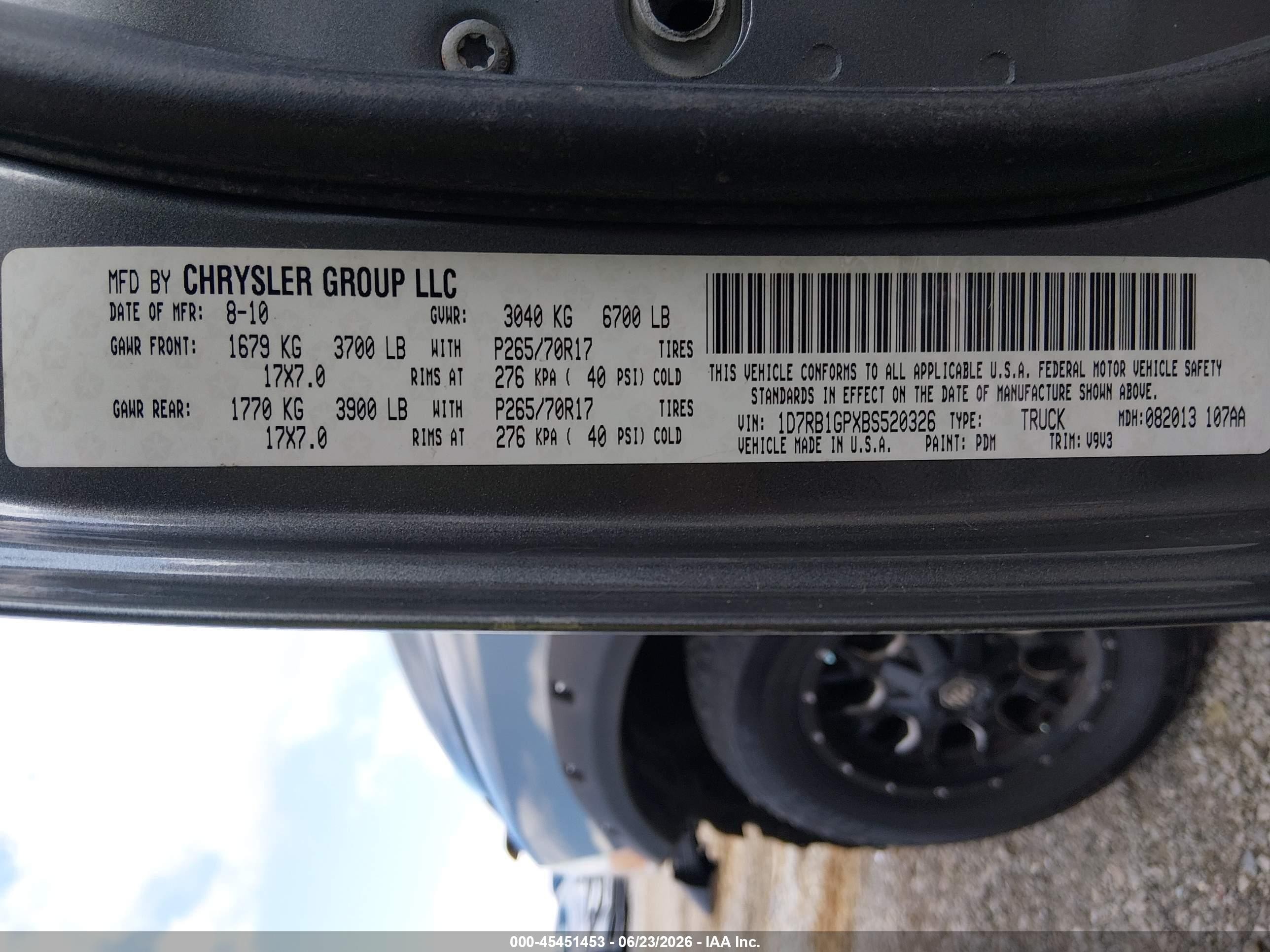 2011 Ram Ram 1500 Slt Gray vin: 1D7RB1GPXBS520326