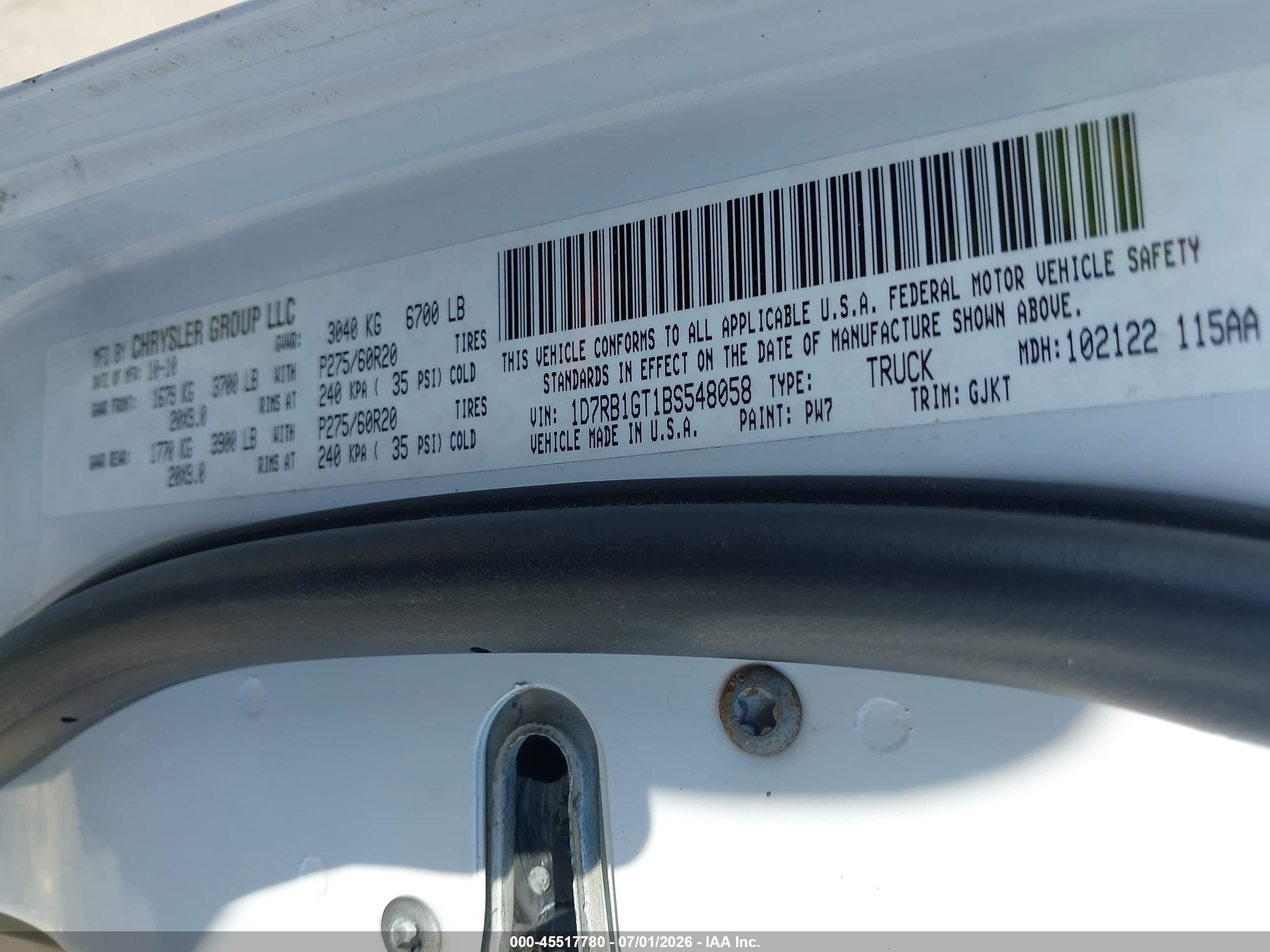 2011 Ram Ram 1500 Laramie White vin: 1D7RB1GT1BS548058
